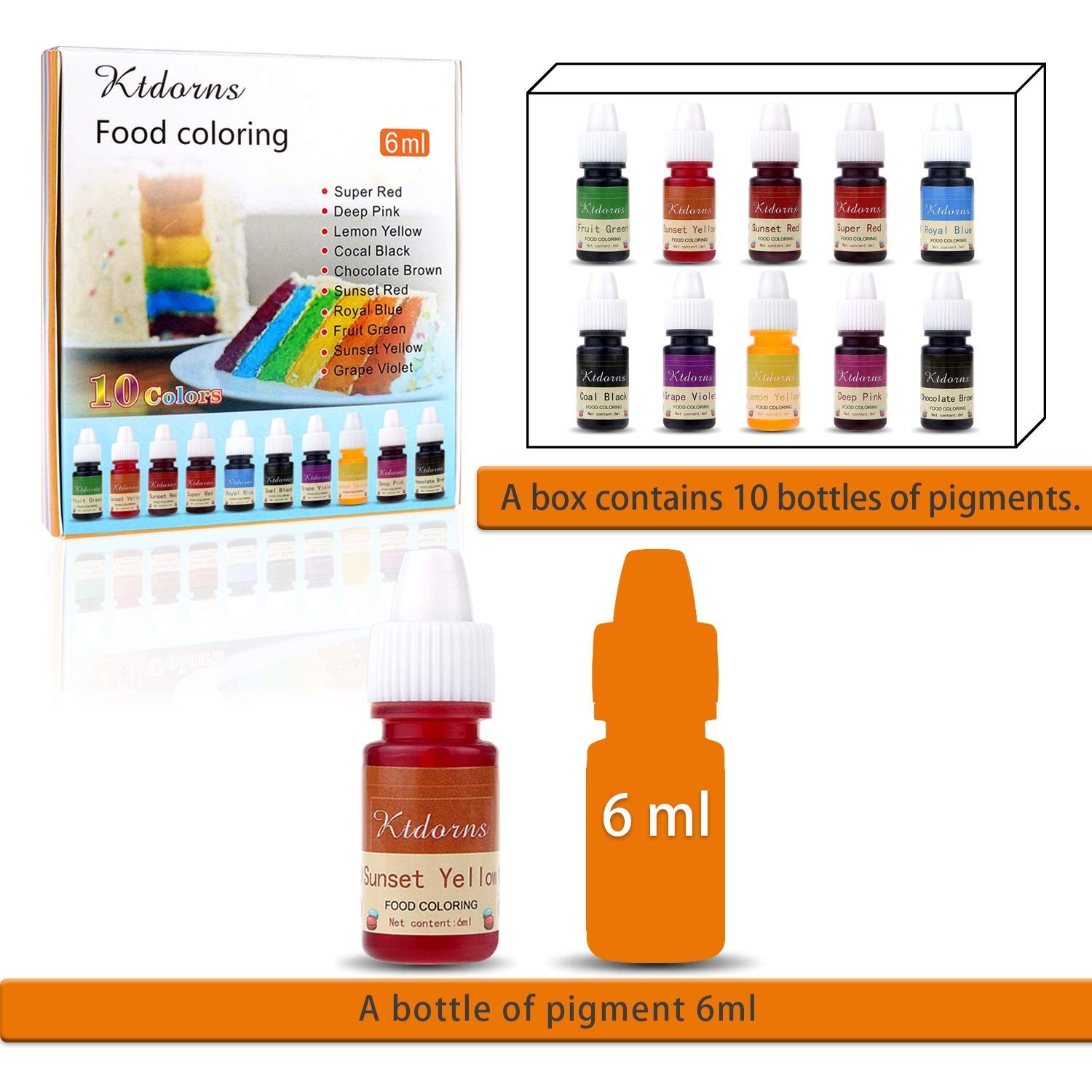 Food Coloring Liquid Kit 10 Colors for Baking Decorating Cake Fondant Slime