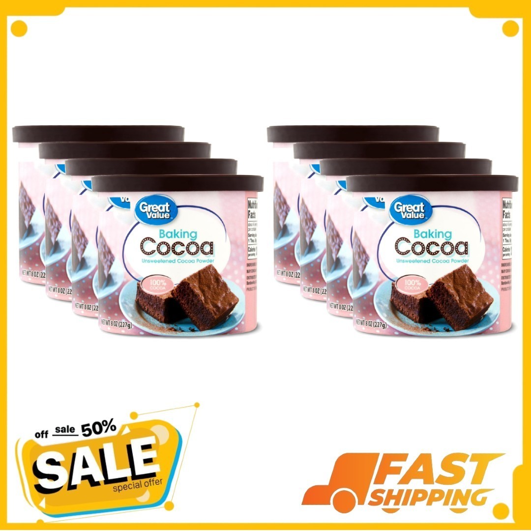 (8 pack) Great Value Baking Unsweetened Cocoa Powder, 8 oz, Tub