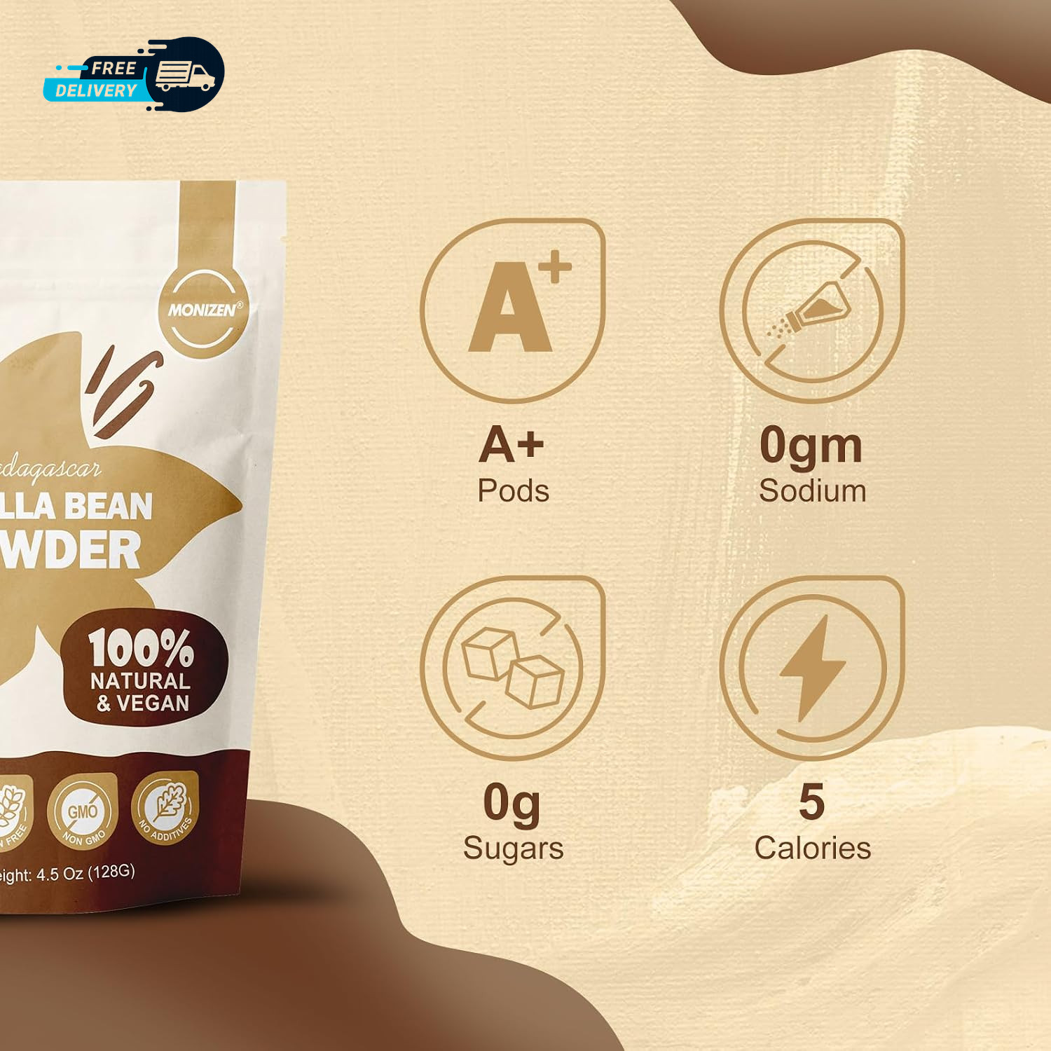 Pure Madagascar Vanilla Powder 4.5 Oz A+ Grade Whole Bean Ground Fine Gourmet