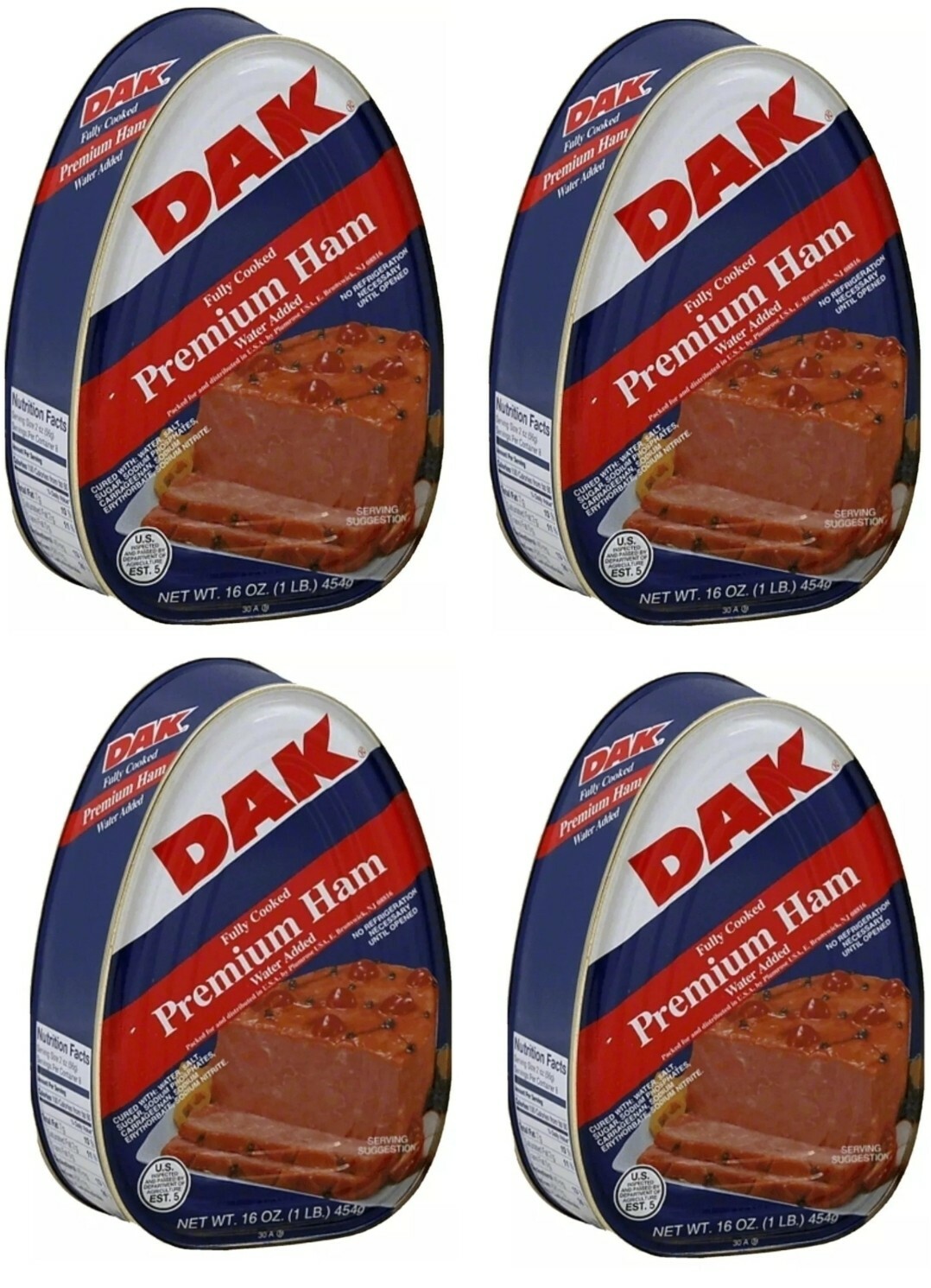 DAK Premium Ham Fully Cooked water added 4 PKS-16oz. Ready to eat Picnic Food