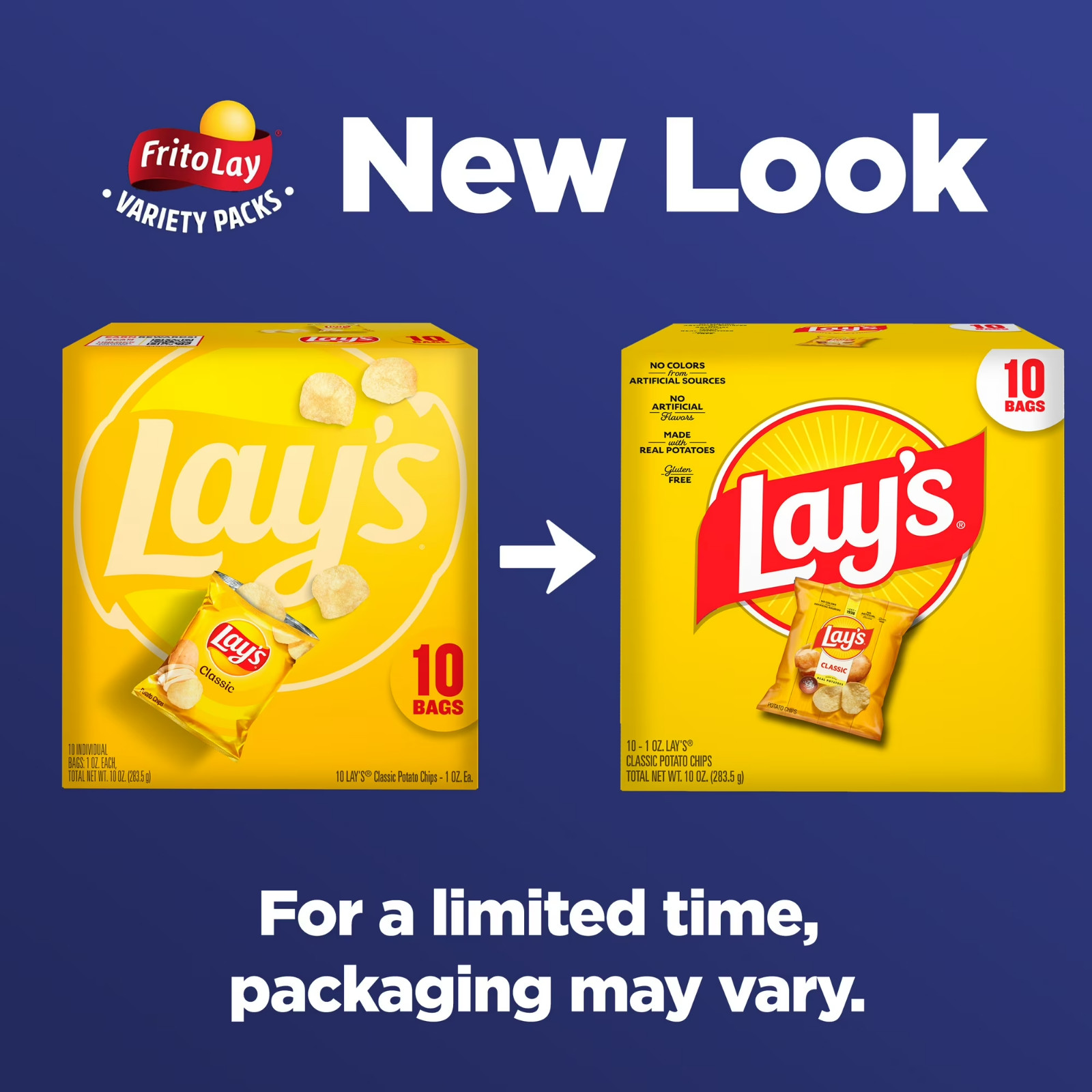 Lay’s Classic Potato Snack Chips, 1 oz Bags, 10 Count Multipack