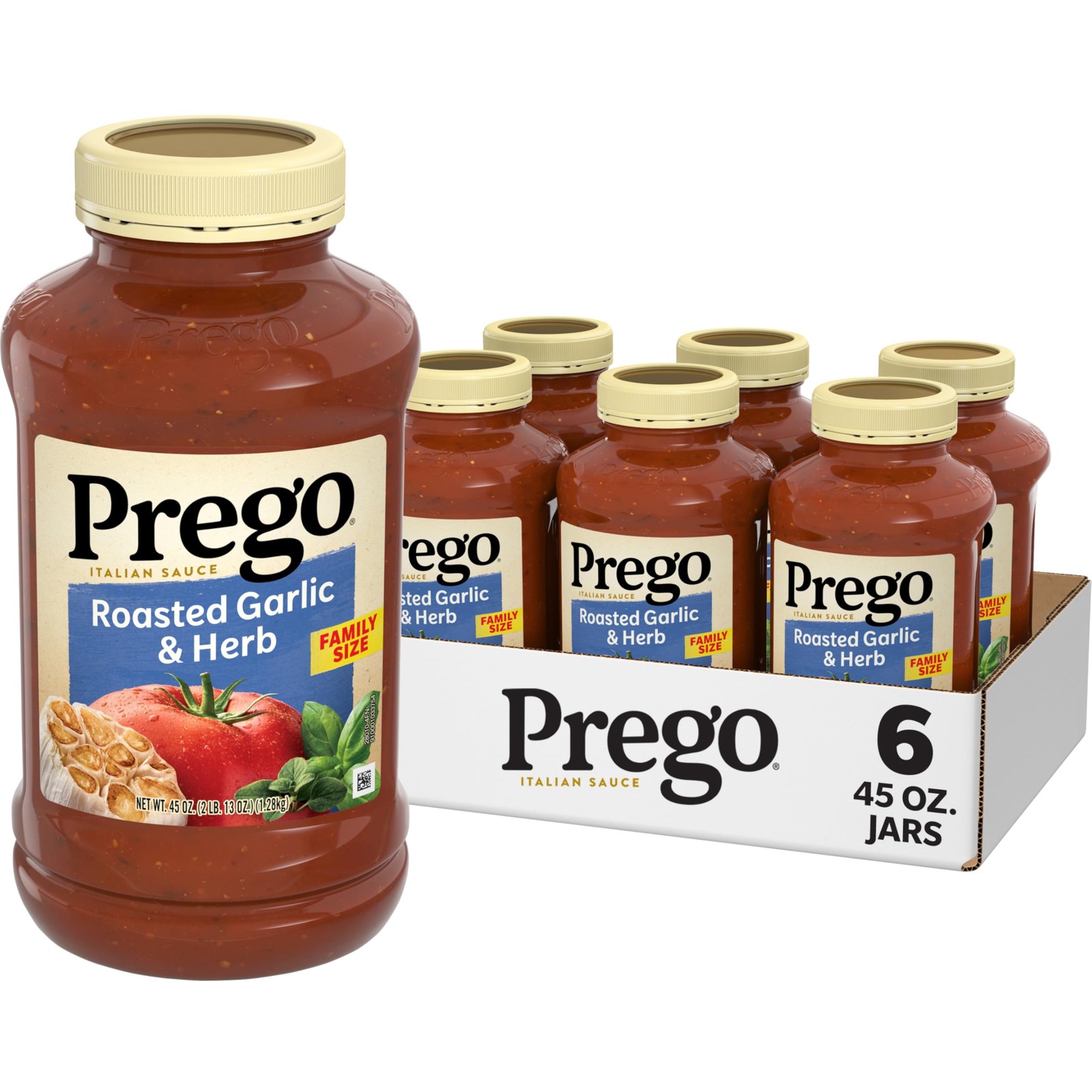 Prego Roasted Garlic and Herb 45 Ounce (Pack of 6), & Herbs