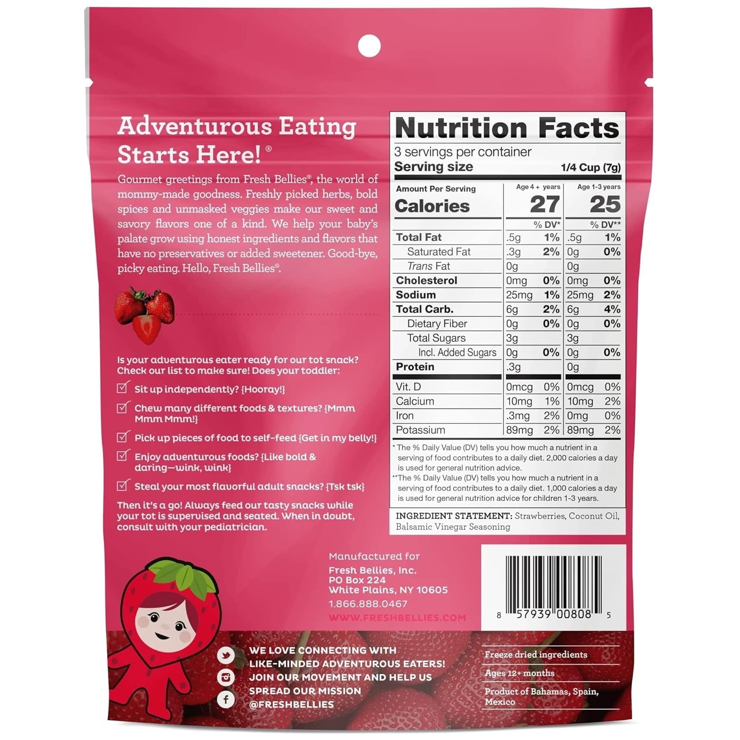 Fresh Bellies Freeze Dried Fruit Strawberry 0.75 oz – Pack of 6 – US SELLER