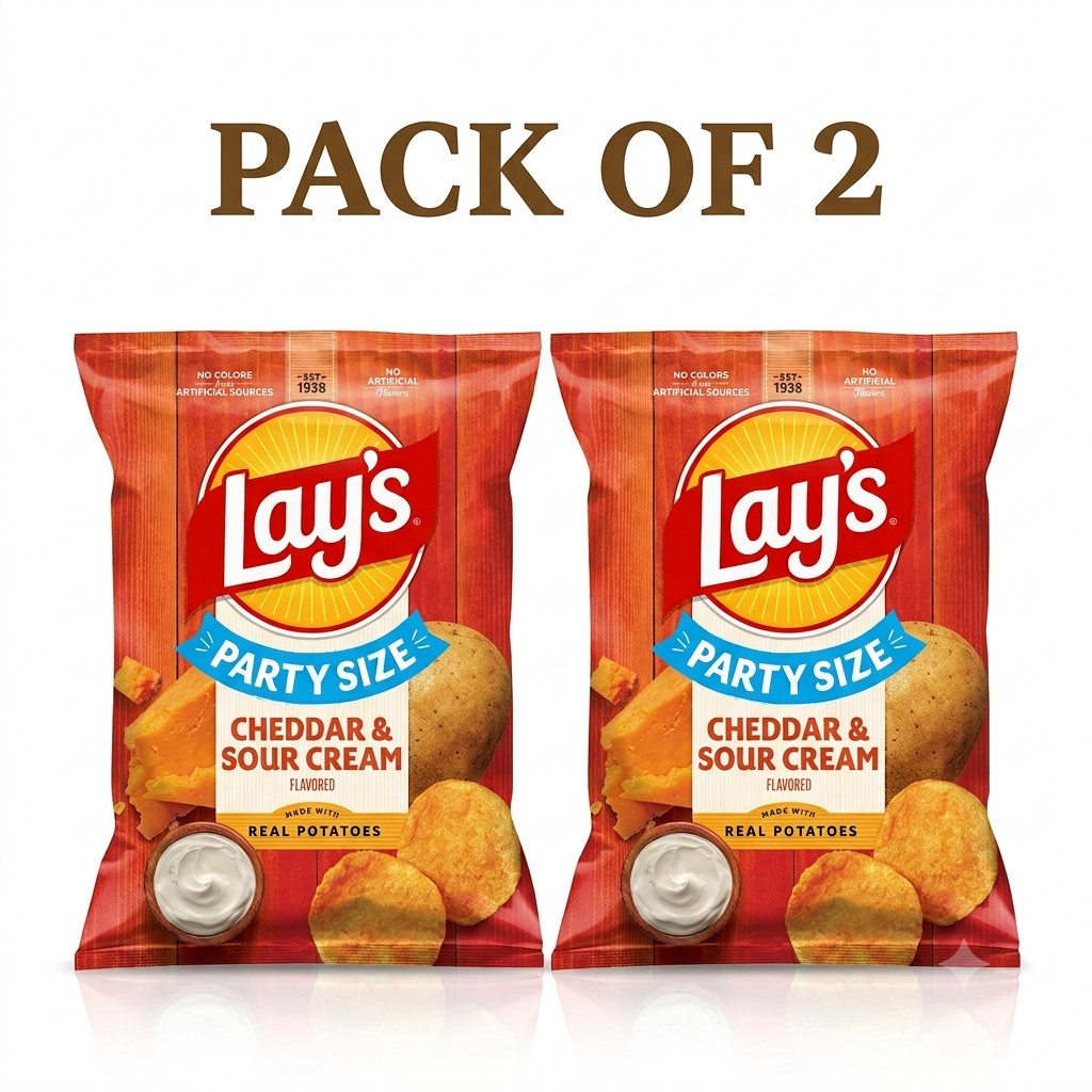 Pack of 2 Lay’s Cheddar Sour Cream Potato Chips Party Size 12.5 oz Bags Snacks