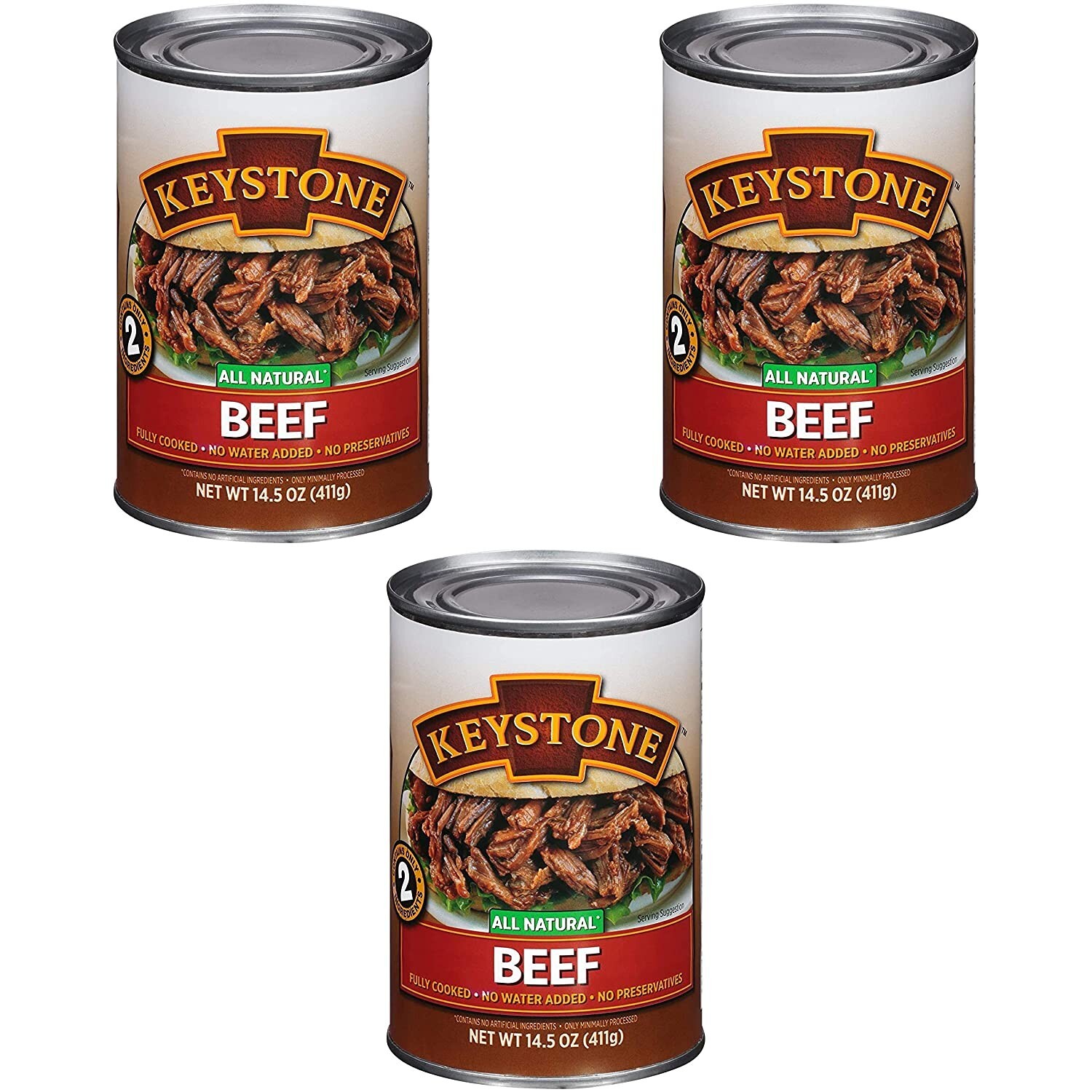 3 Cans- Keystone Meats All Natural Beef ✅ Fully Cooked 14.5 oz No Preservatives✅