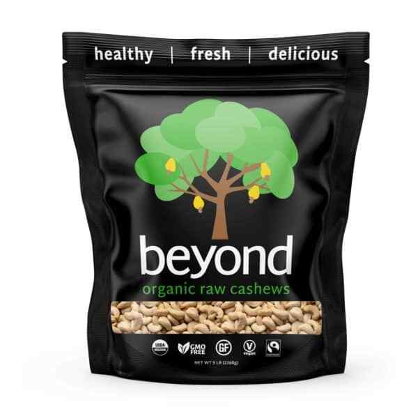 RAW ORGANIC CASHEW HALVES & PIECES -5 LB by beyond (Organic, Non-GMO, Fairtrade,