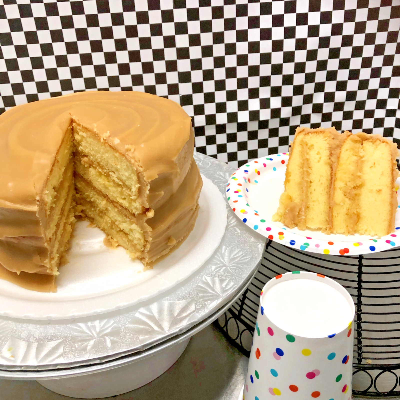 Old fashioned Caramel Fudge Cake with 4 Rich & Moist Yellow Layers/ Handmade!