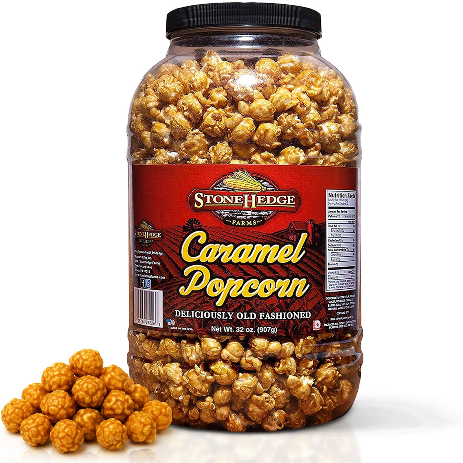 Stonehedge Farms Caramel Popcorn, 32 oz Tub, Gourmet Sweet Snack