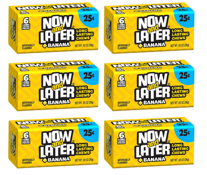 Now & Later Original Taffy Chews Candy, Banana, 0.93 Ounce Bar, Pack of 24
