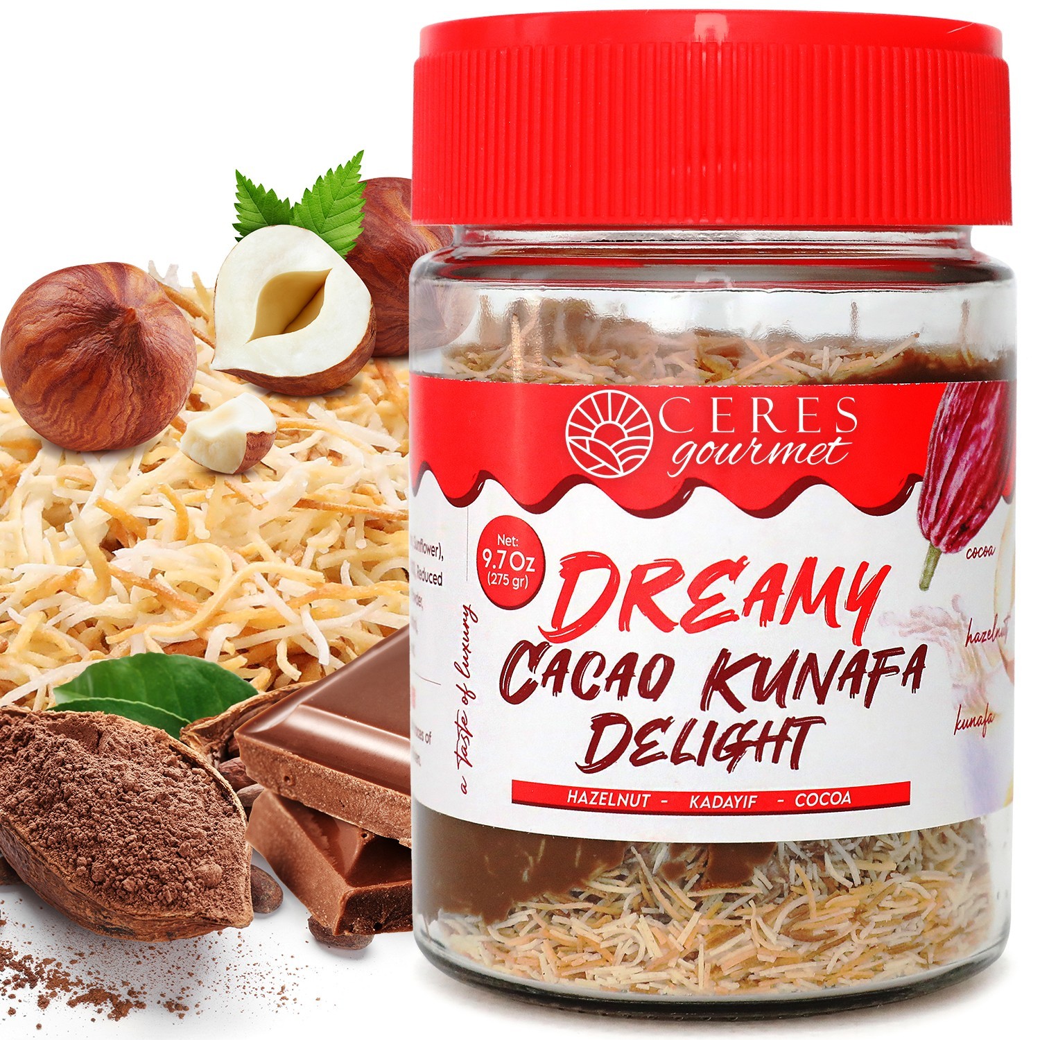 Dubai Chocolate Hazelnut Spread with Roasted Phyllo-9.7 Oz