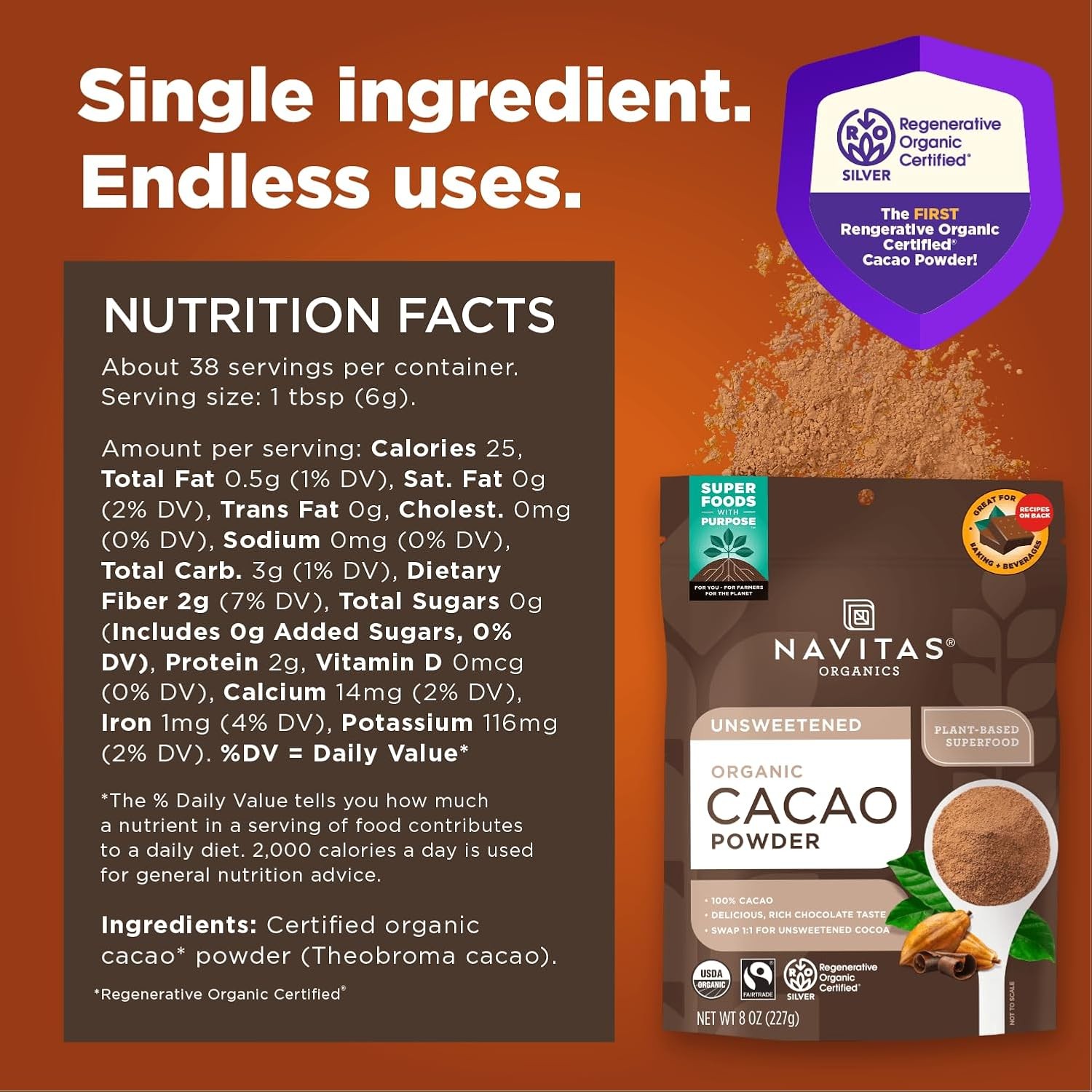 Navitas Organics Organic Cacao Powder Substitute Cocoa Powder Hot Chocolate Mix