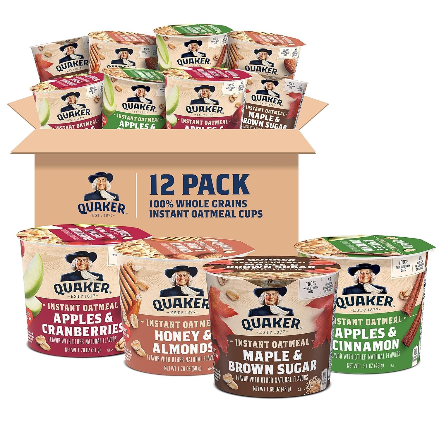 Quaker Instant Oatmeal Express Cups, 4 Flavor Variety Pack, 1.76 Ounce 12ct