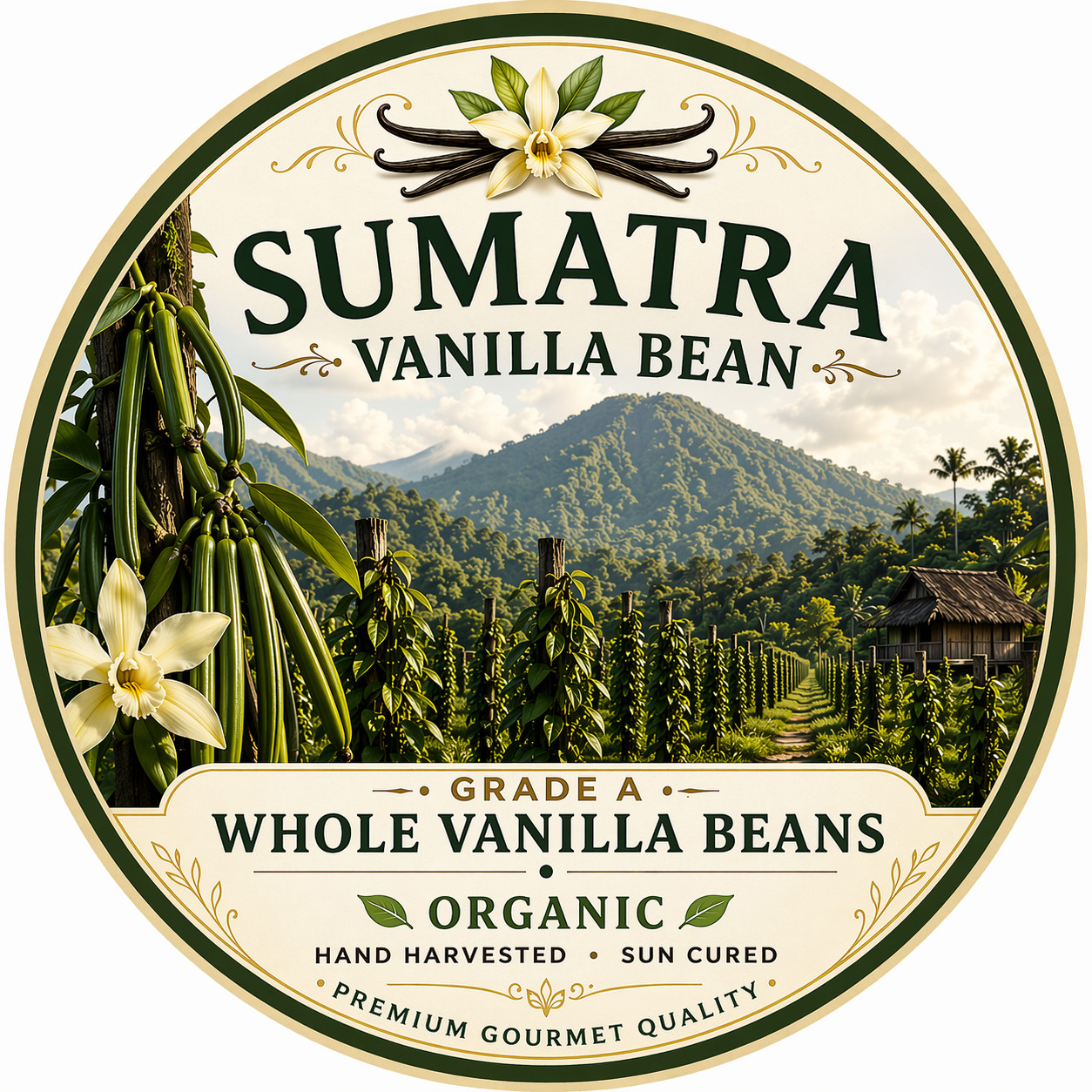 Sumatera Organic Vanilla Beans Grade A – 10 Pods, 7″ Long