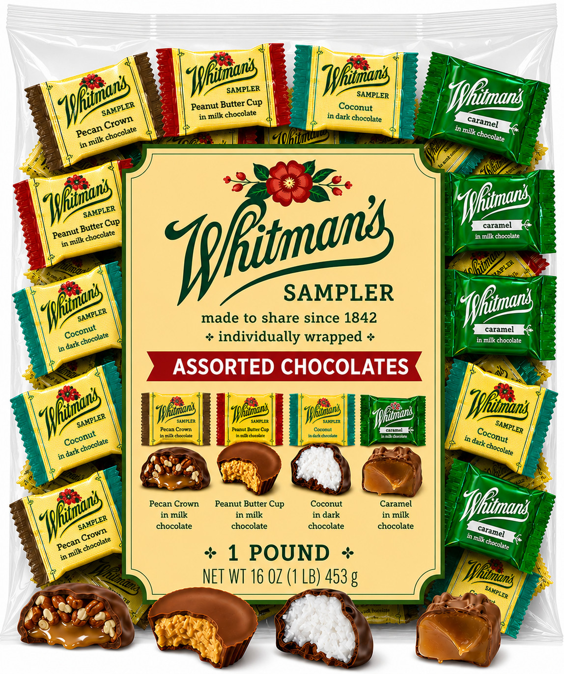 Whitman’s Sampler Assorted Chocolate, Wrapped Fun Size Bulk Candy Bars (1 Pound)