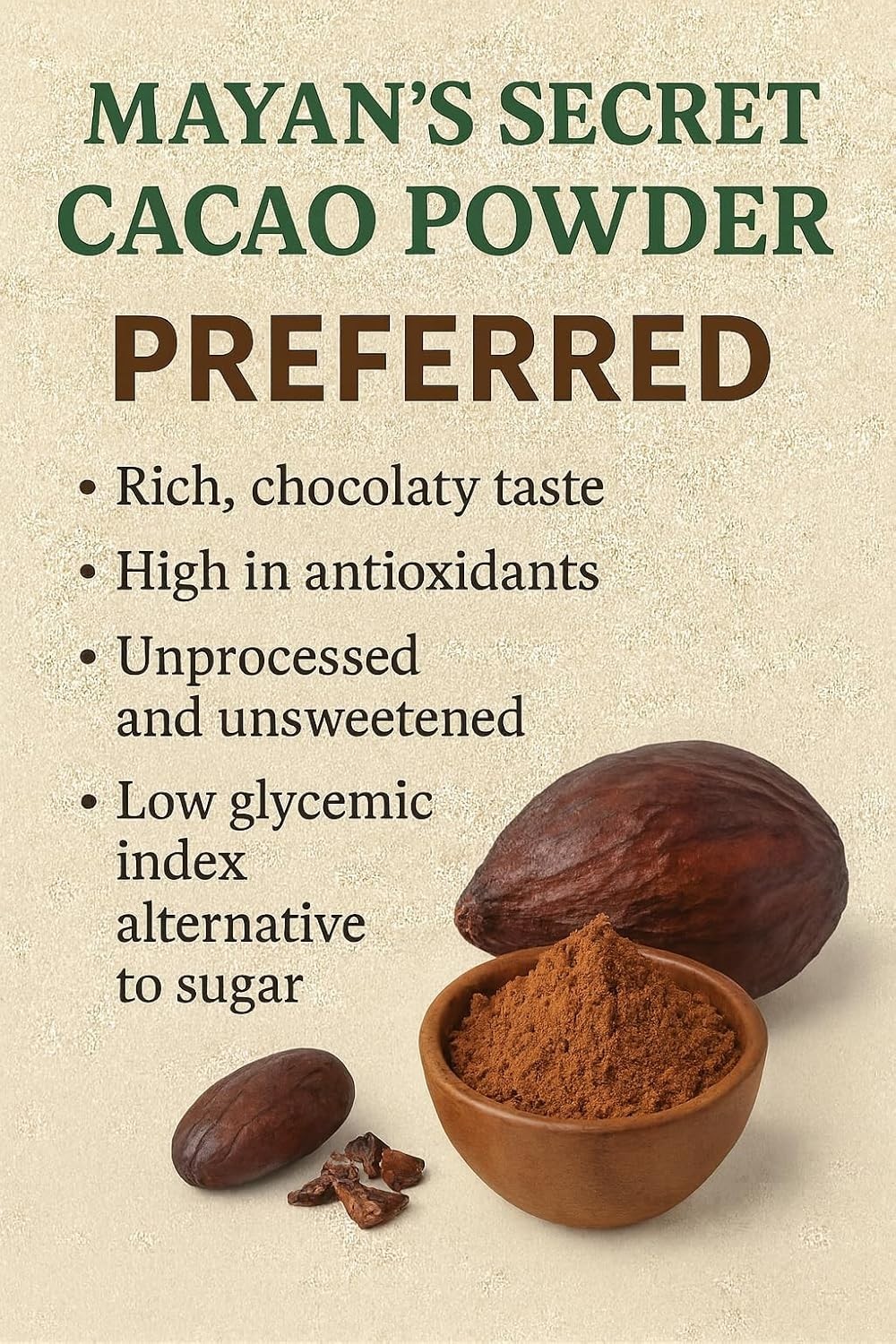 Mayan’s Secret Raw Cacao Powder Organic Unsweetened 1lb Non GMO, Vegan, Parve