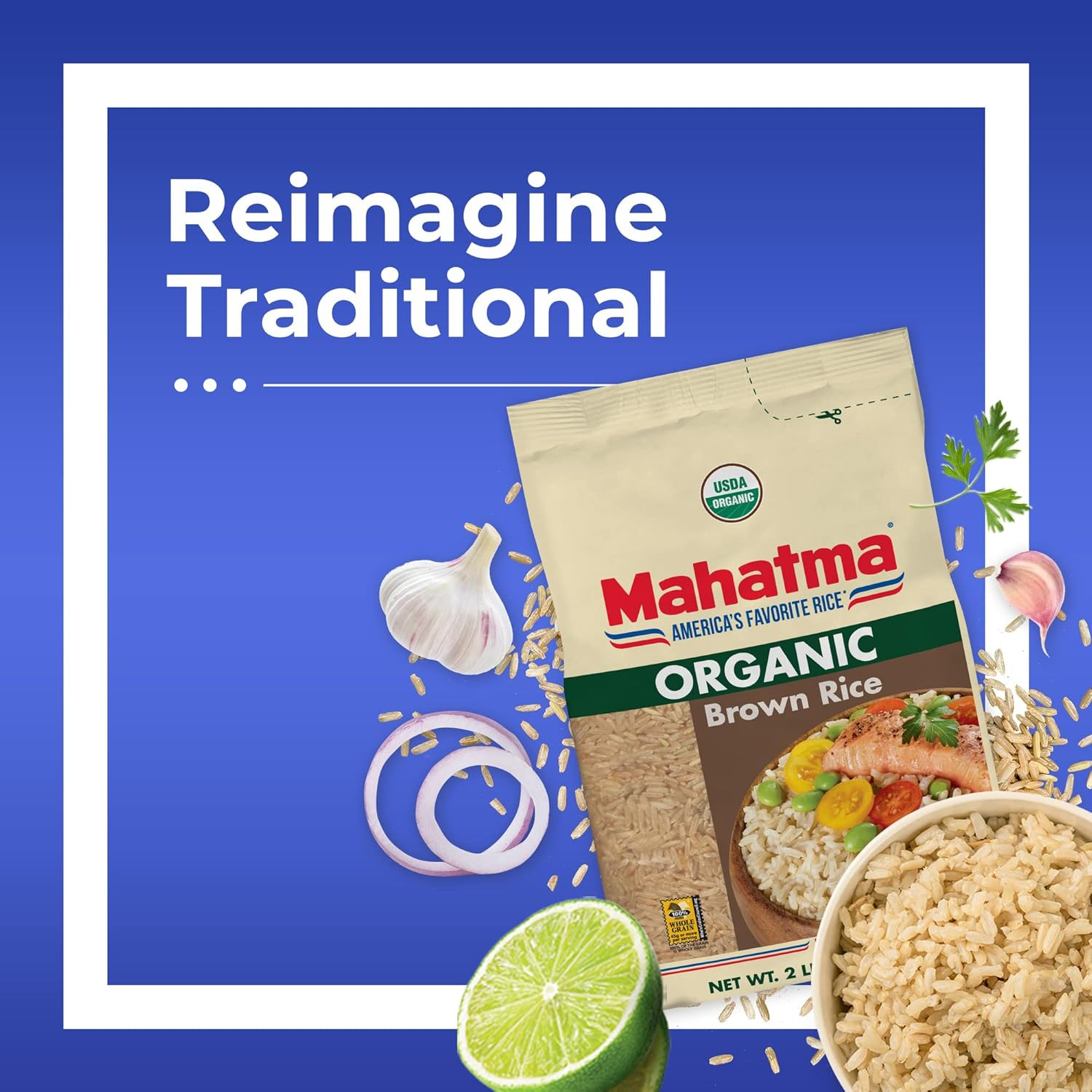 Mahatma Organic Brown Rice, 2-Pound Bag of Rice, Microwave Rice in 20 Minutes or