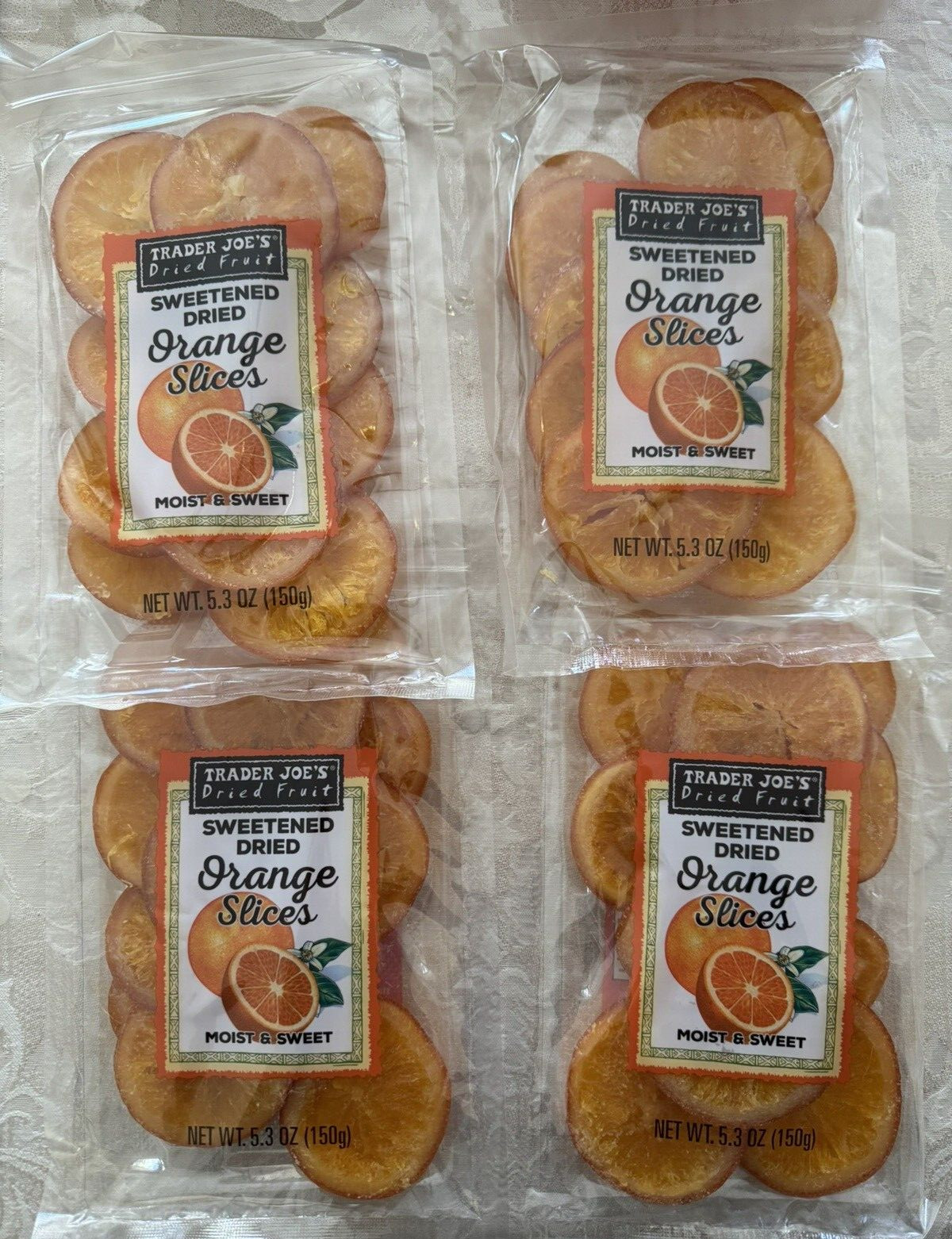 4 Packs Trader Joe’s Orange Slices Sweetened Dried Fruit Snacks 5.3 oz Each