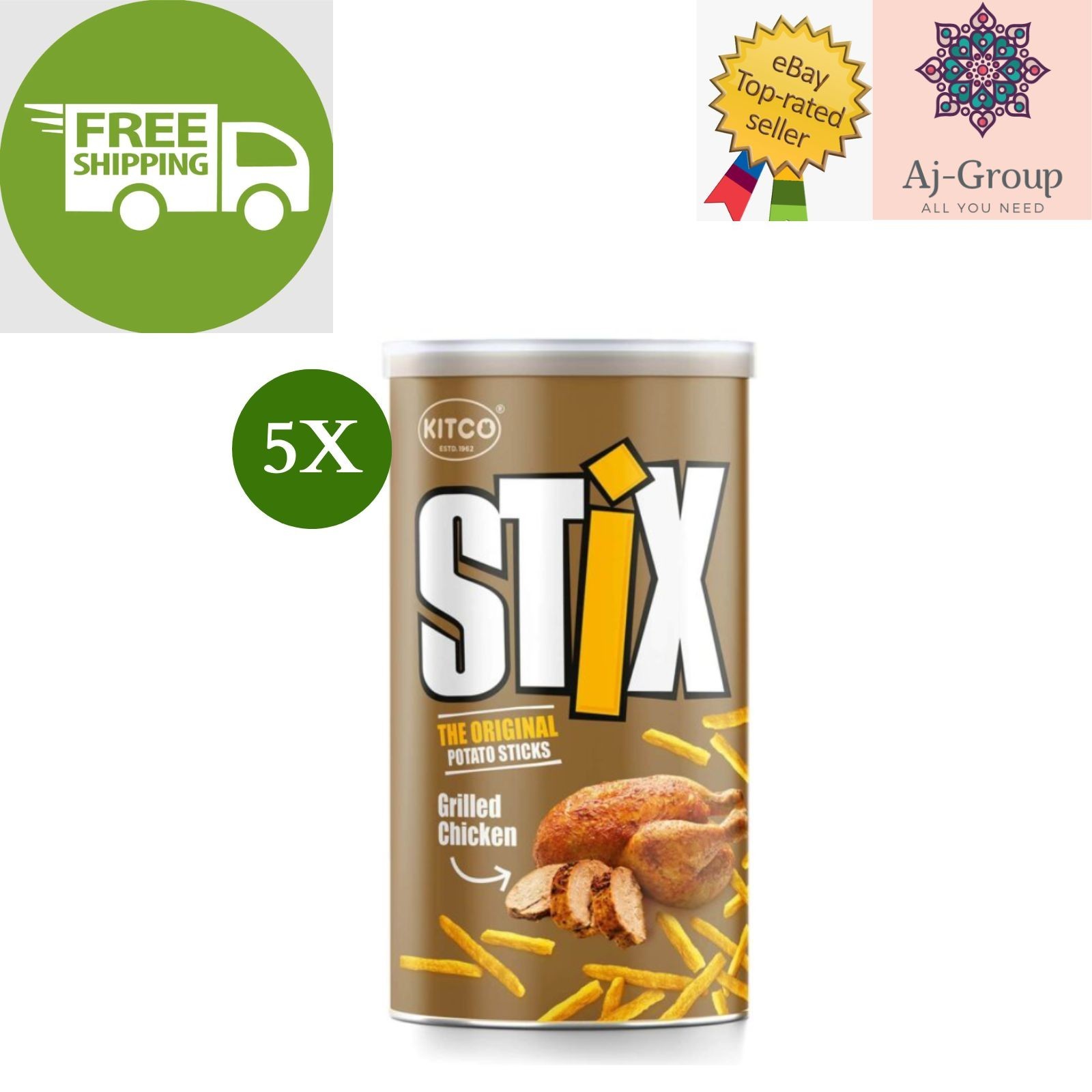 5 Pack X Kitco Stix Grilled Chicken All Natural Potato Sticks, 45 gram