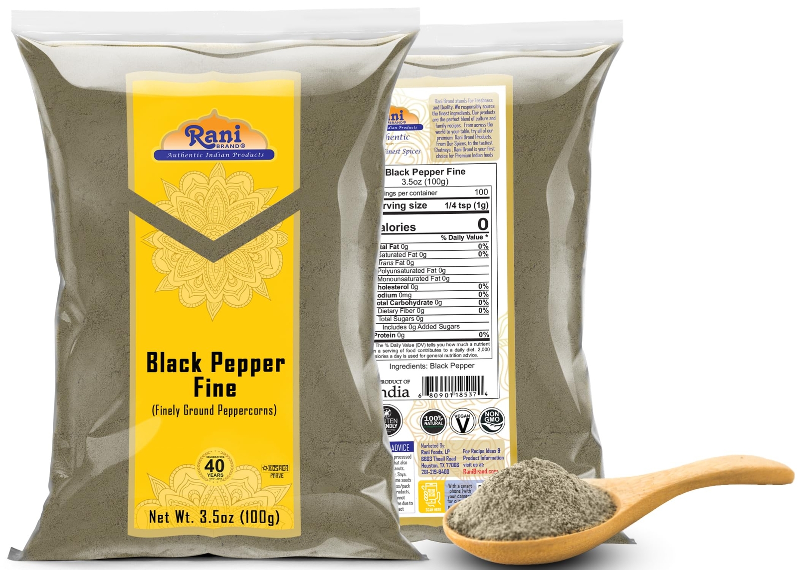 Rani Black Pepper Fine Powder 80 Mesh, Premium Indian 3.5oz (100g)
