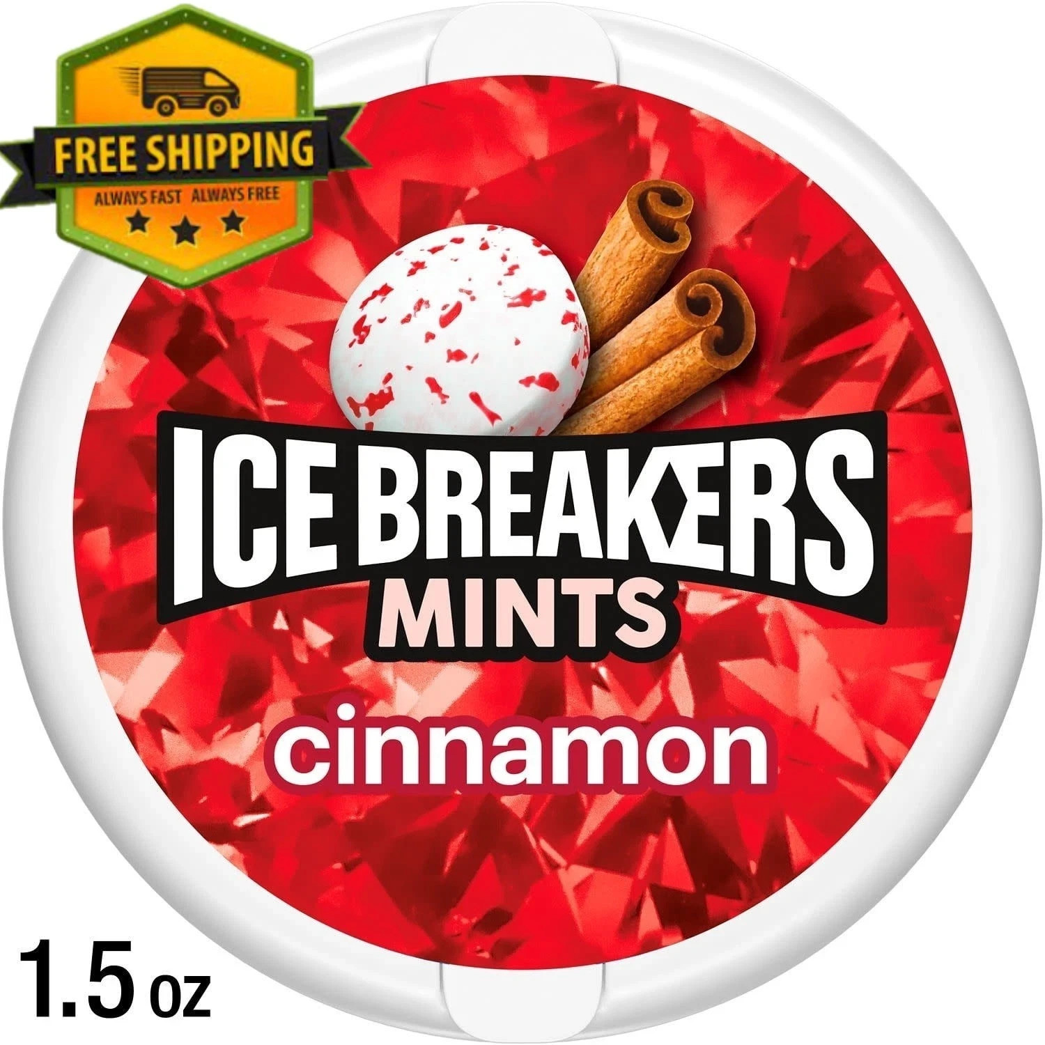 Ice Breakers Cinnamon Flavored Sugar Free Mints, Puck 1.5 oz