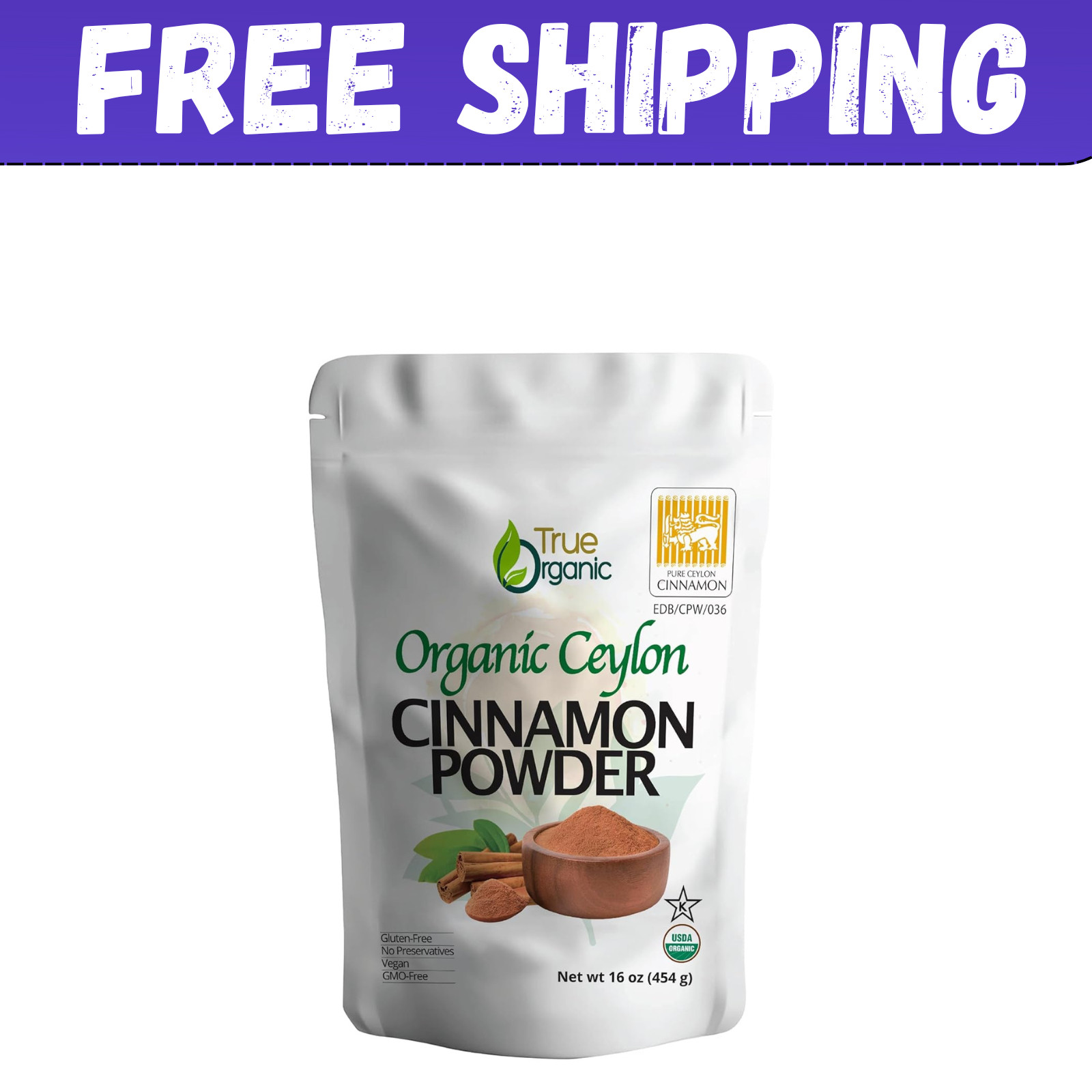True Organic Ceylon Cinnamon Powder, 1 lb, Premium Grade, Gluten Free