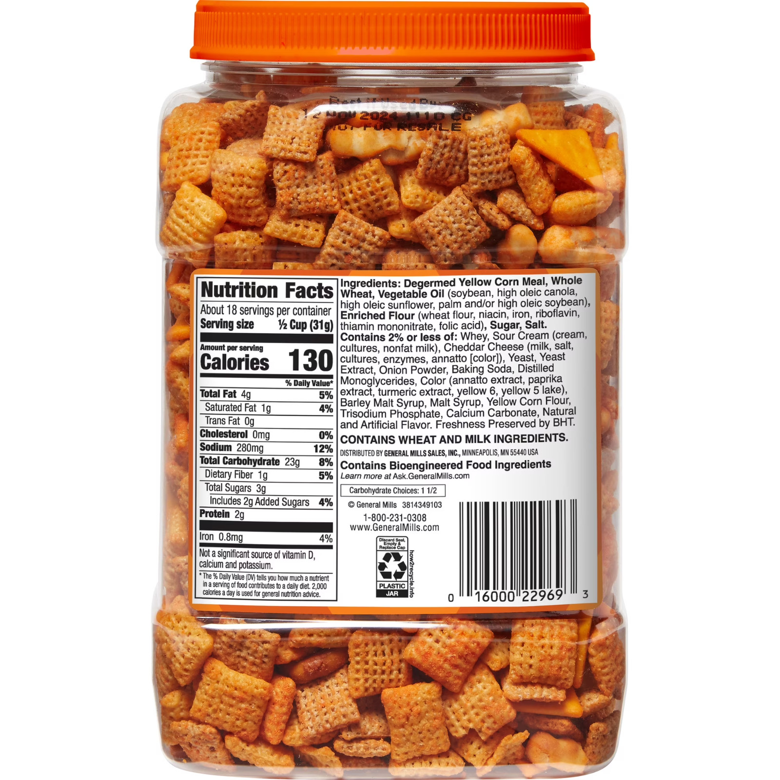 Chex Mix Cheddar Savory Snack Mix, Salty Snacks Tub, 20 oz