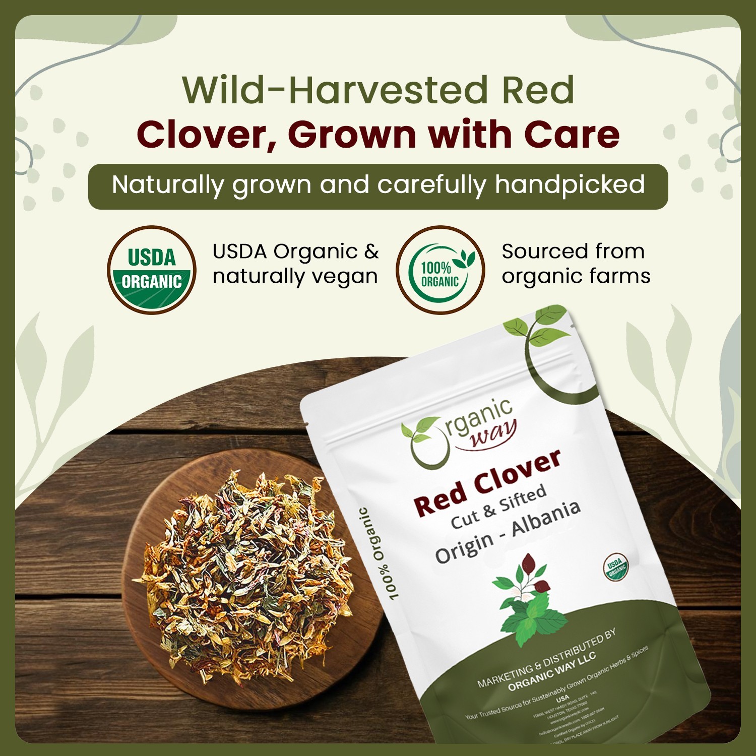 Organic Way Red Clover Cut & Sifted – Herbal Tea | Kosher & USDA Certified