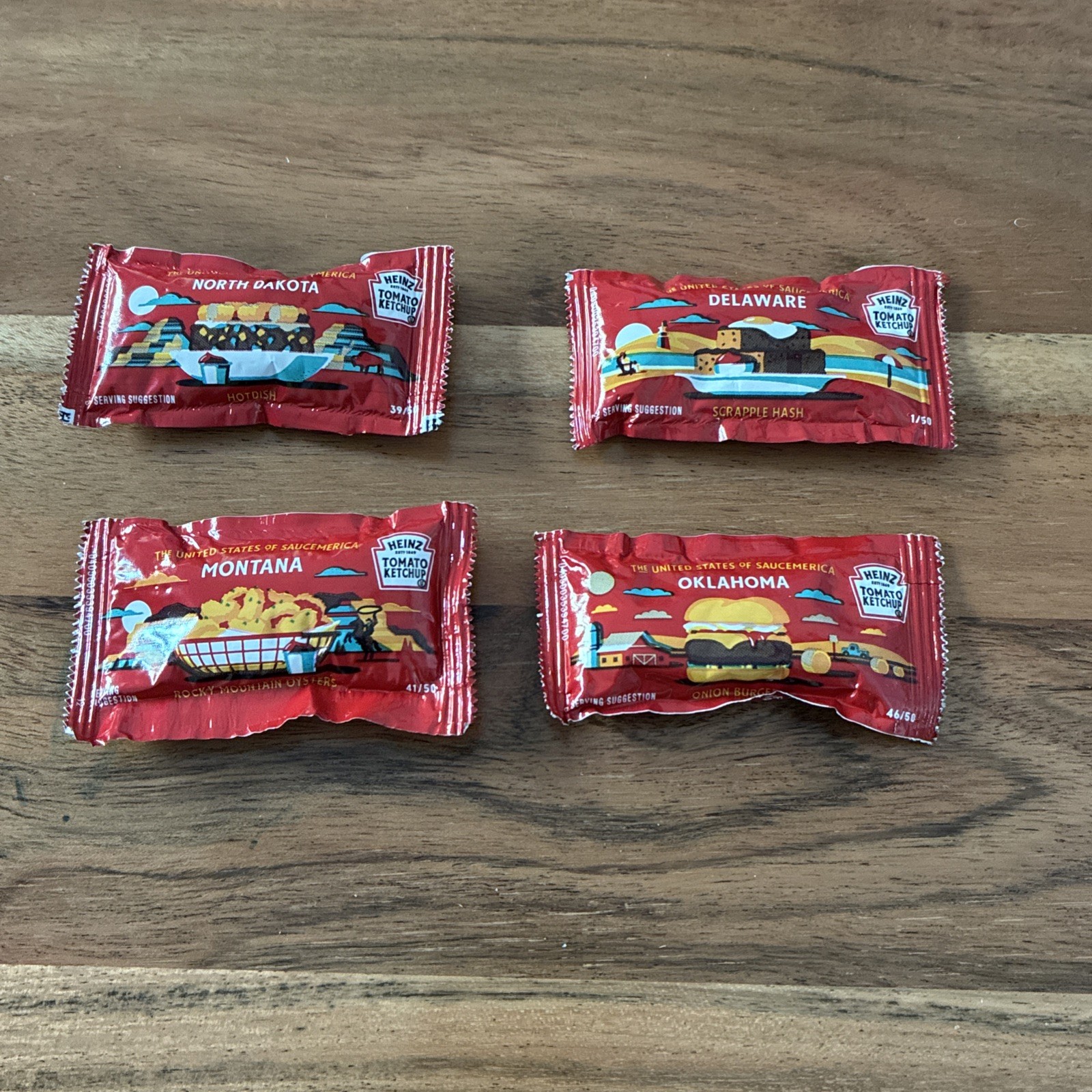 MO ND DE OK Lot Of 4 Rare Heinz Ketchup Packets United States Of Sauceamerica