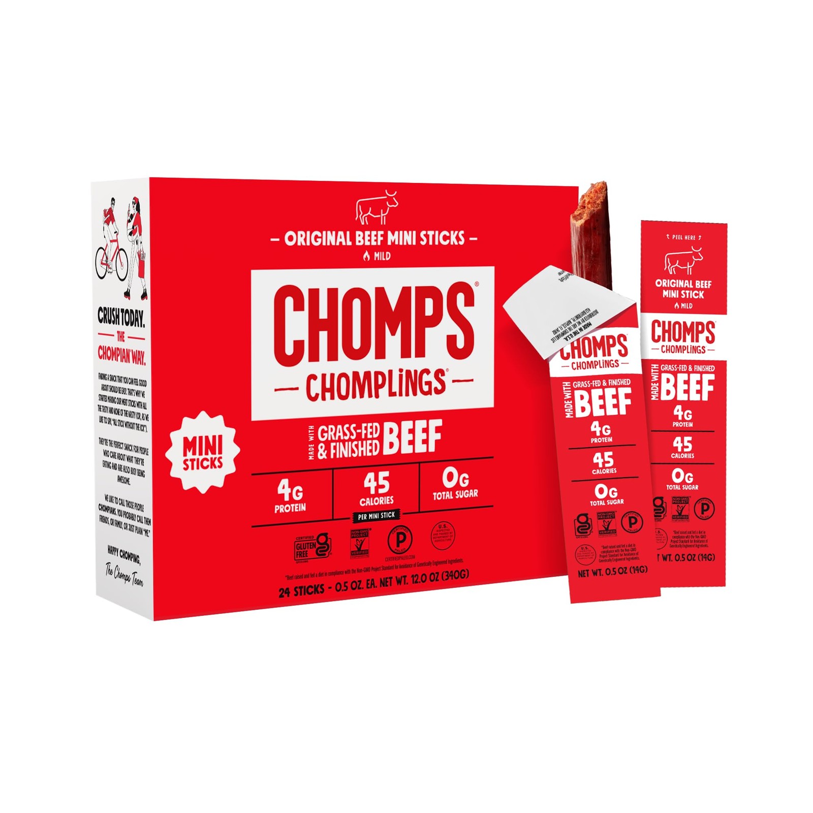 Chomps Snack Size Grass-Fed Original Beef Jerky 12 Ounce (Pack of 1), coffee