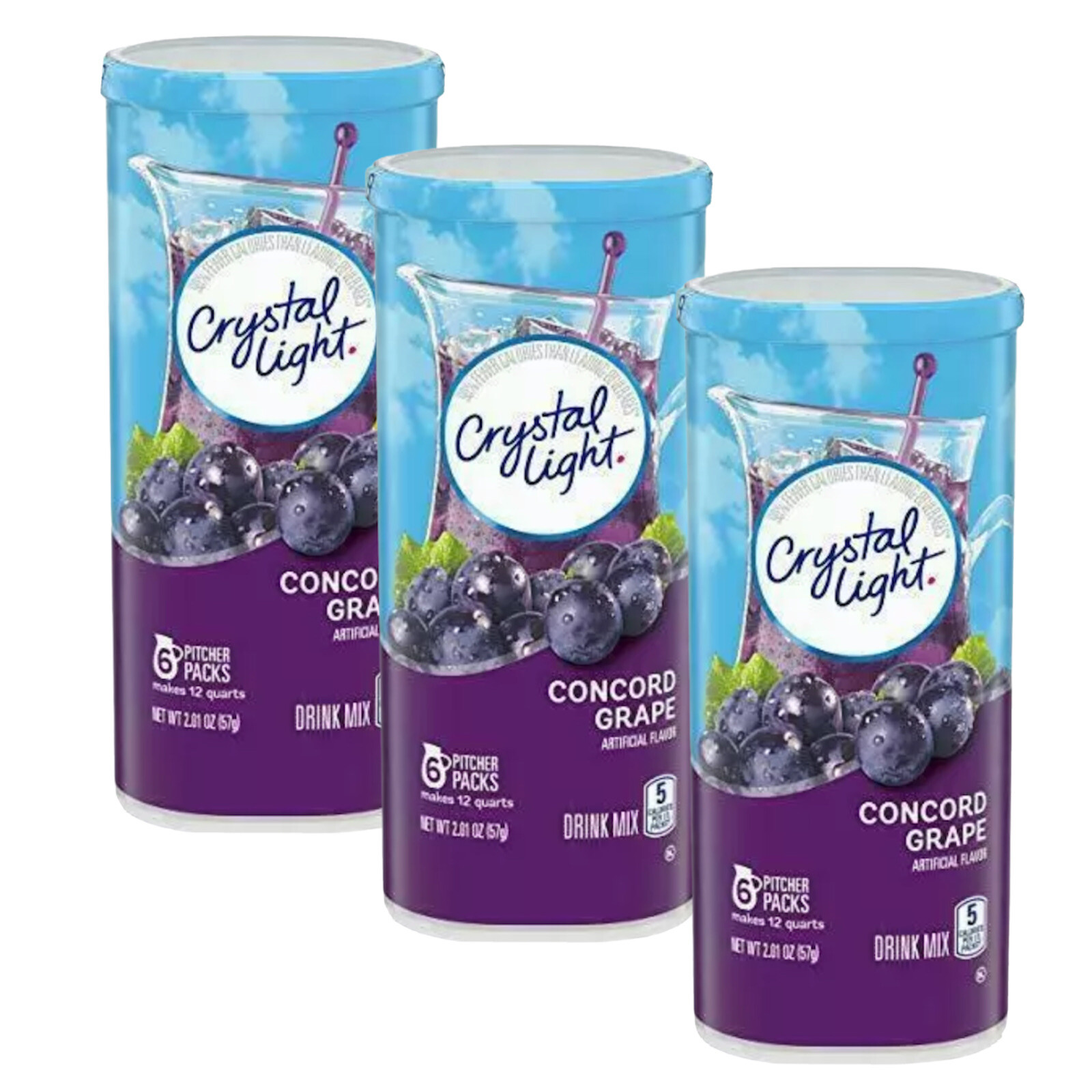 Crystal Light Concord Grape Powdered Drink Mix, Caffeine Free, 2.01 oz Lot Of 3