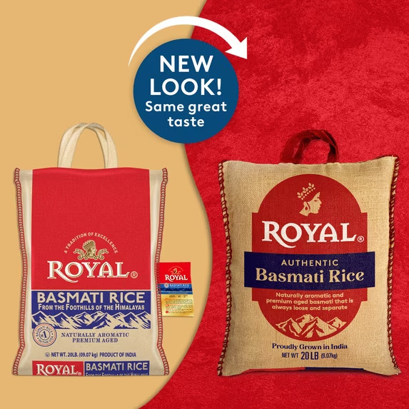 Authentic Royal Naturally Aged Long Grain Indian White Basmati Rice, 20 lb. Bag
