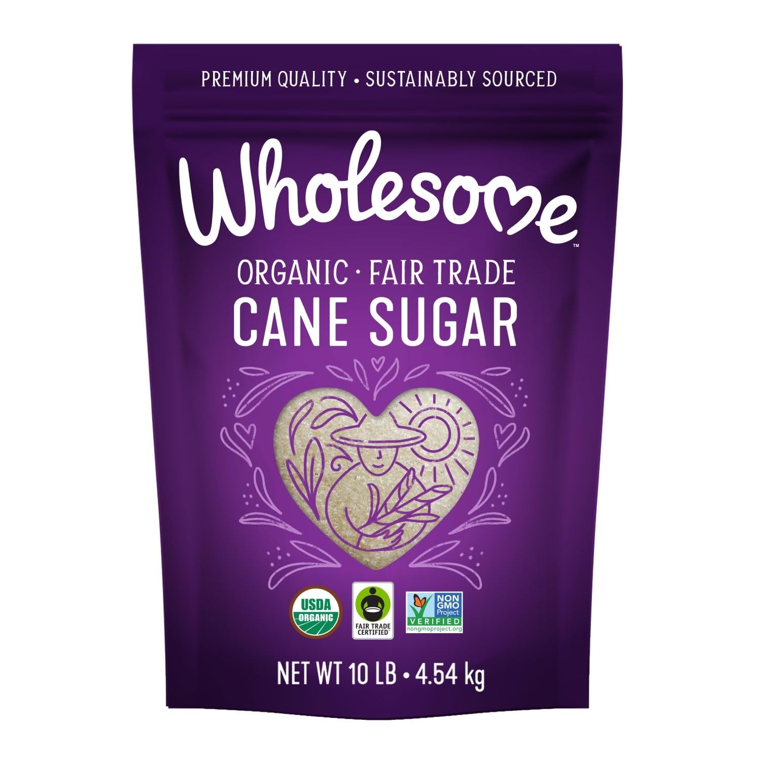 Wholesome Sweeteners 10 Pound Organic Cane Sugar Fair Trade Non GMO Gluten Free