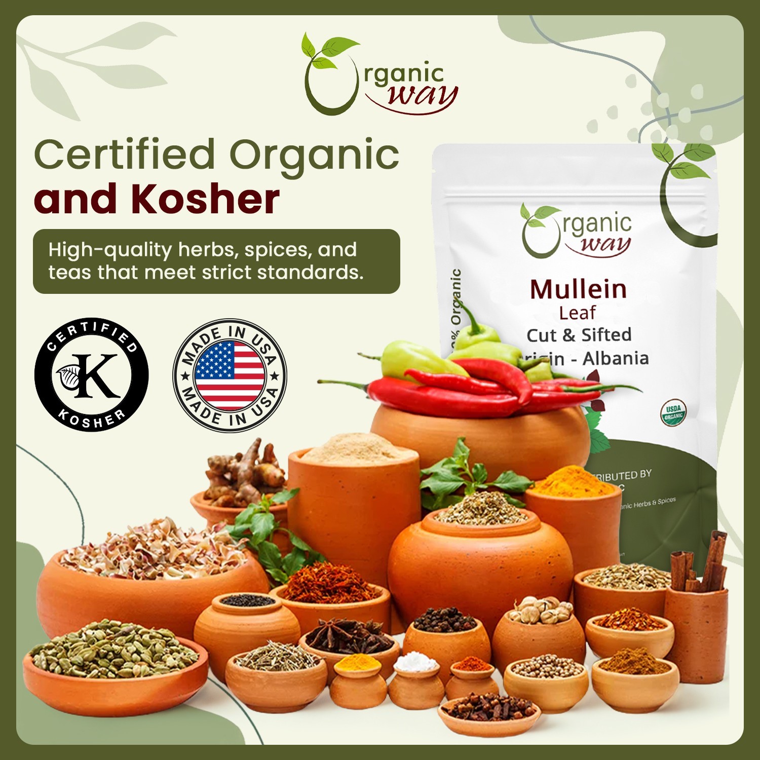 Organic Way Mullein Leaf Cut & Sifted – Organic, Kosher & USDA Certified