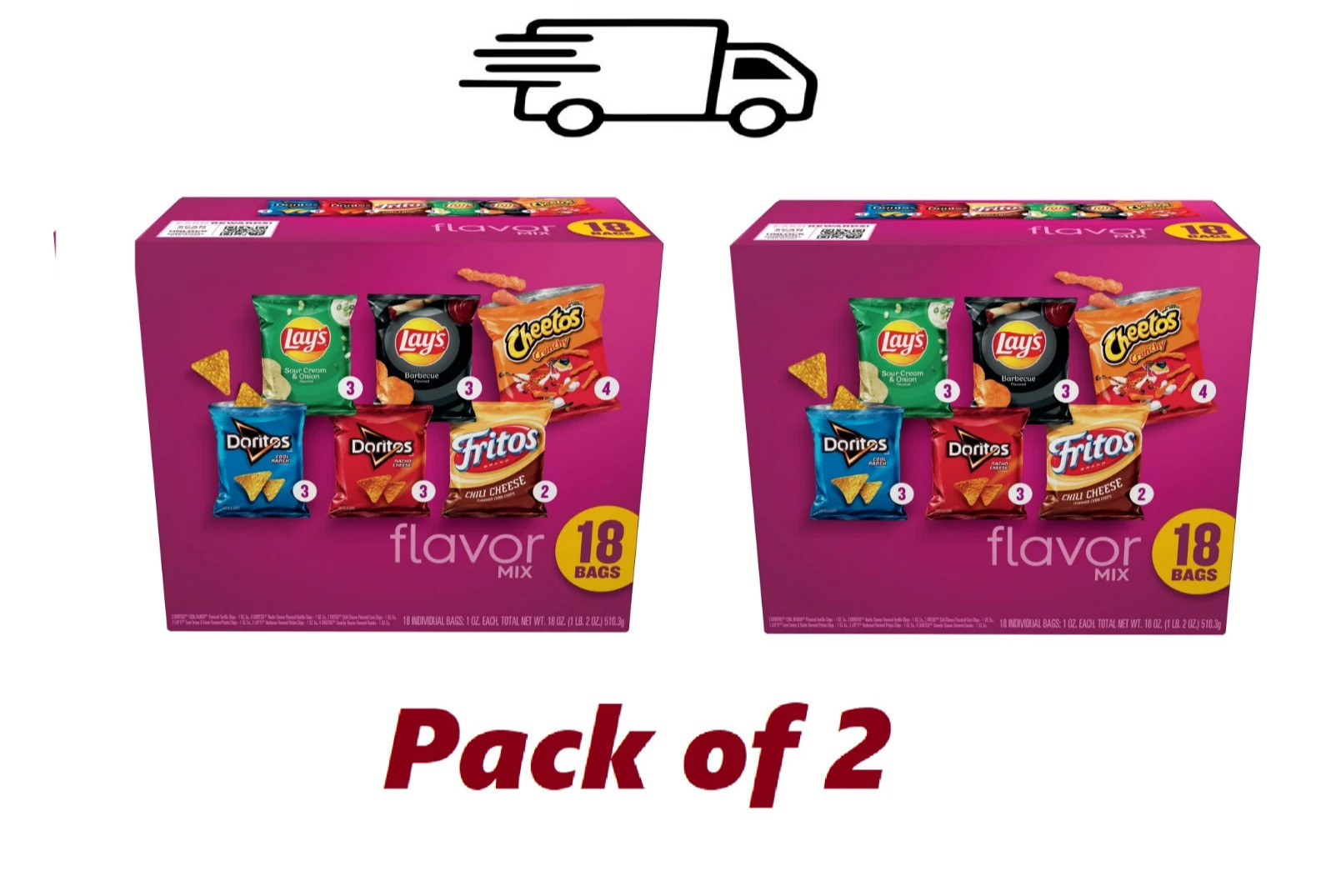 (PACK OF 2) Frito Lay Flavor Mix Chips Variety Pack, 1 oz, 18 Count