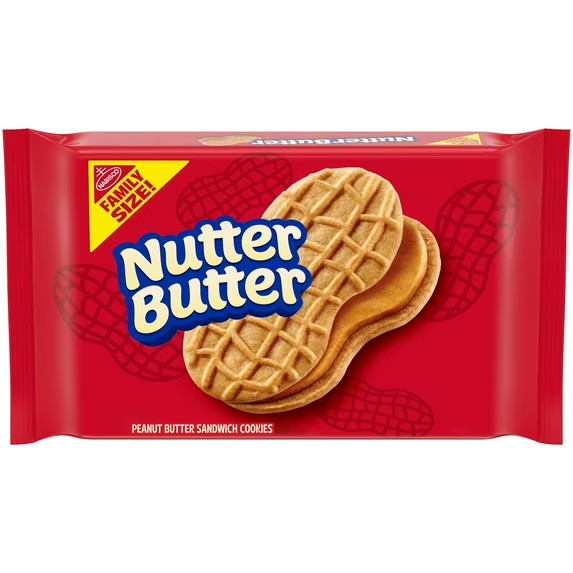 NUTTER BUTTER Peanut Butter Sandwich Cookies, Family Size, 16 oz..