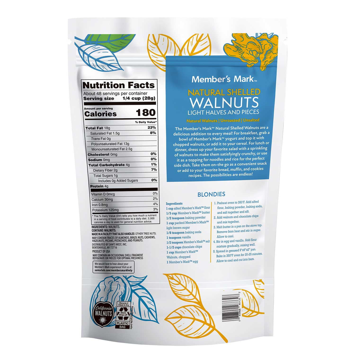 Member’s Mark Natural Shelled Walnuts, 3 lbs Bulk Pack Fresh Nuts