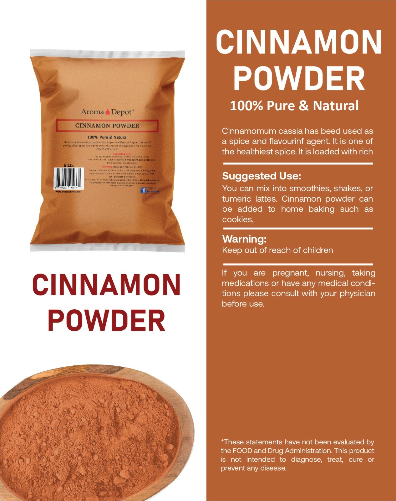 Cinnamon Powder Ground Cassia 100% Pure Cinnamomum Canela Lot Indonesia Bulk