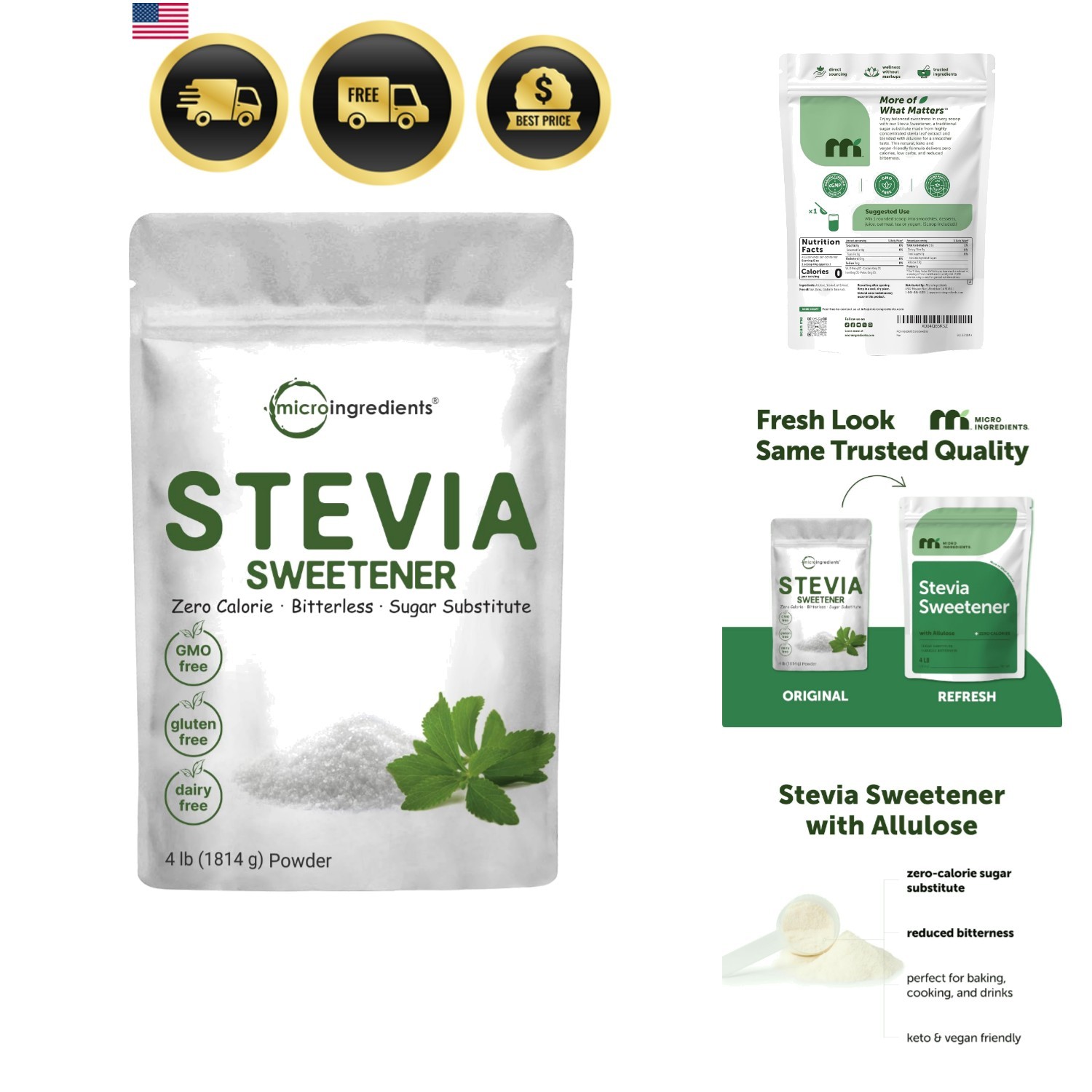 Stevia Sweetener Powder with Allulose, 4 lb 64 oz | Zero-Calorie Sugar Substi…