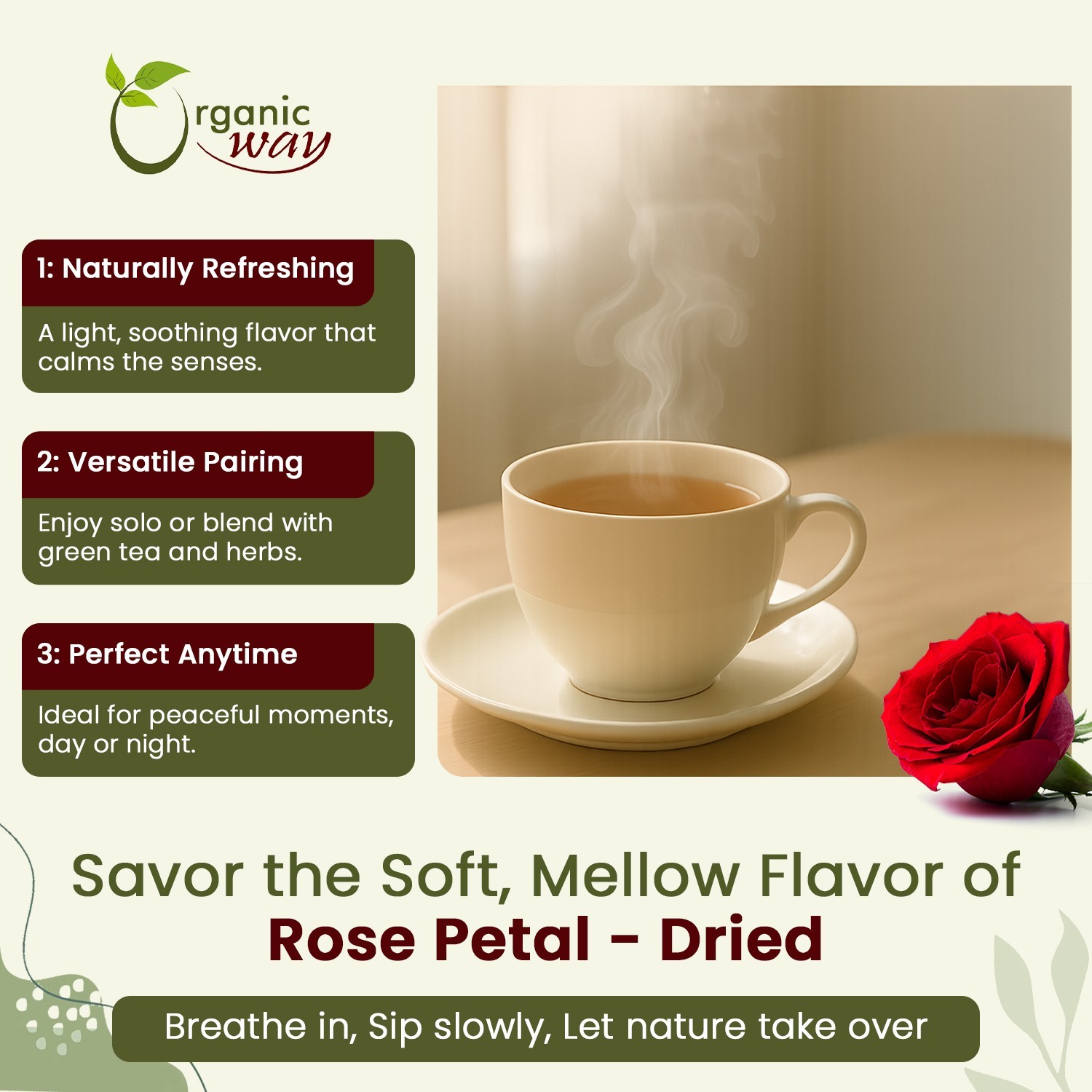 Organic Way Rose Petals Dried – Organic, Kosher & USDA Certified