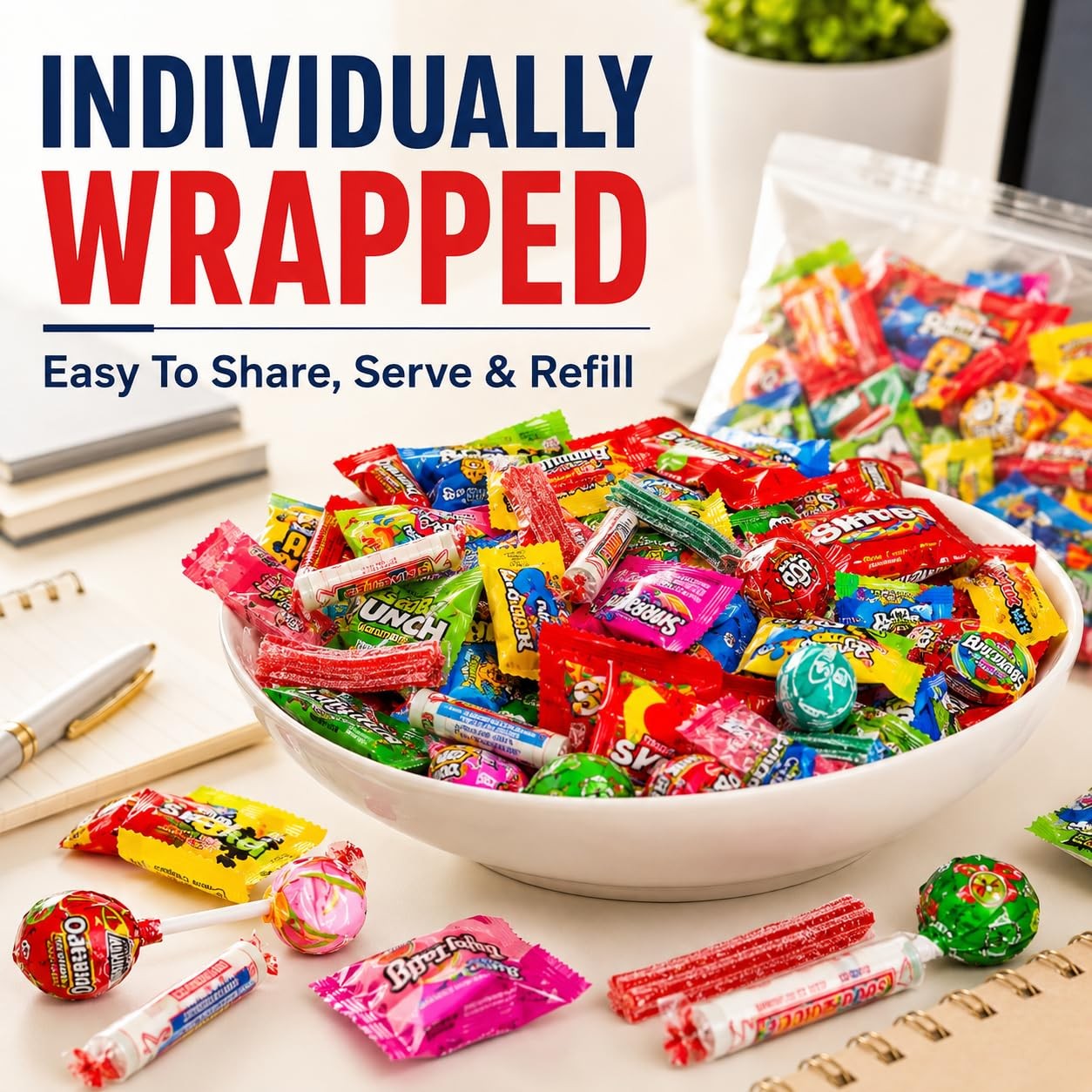 Bulk Candy Variety Pack 2 LB, Individually Wrapped Assorted Chewy & Hard 2LBS