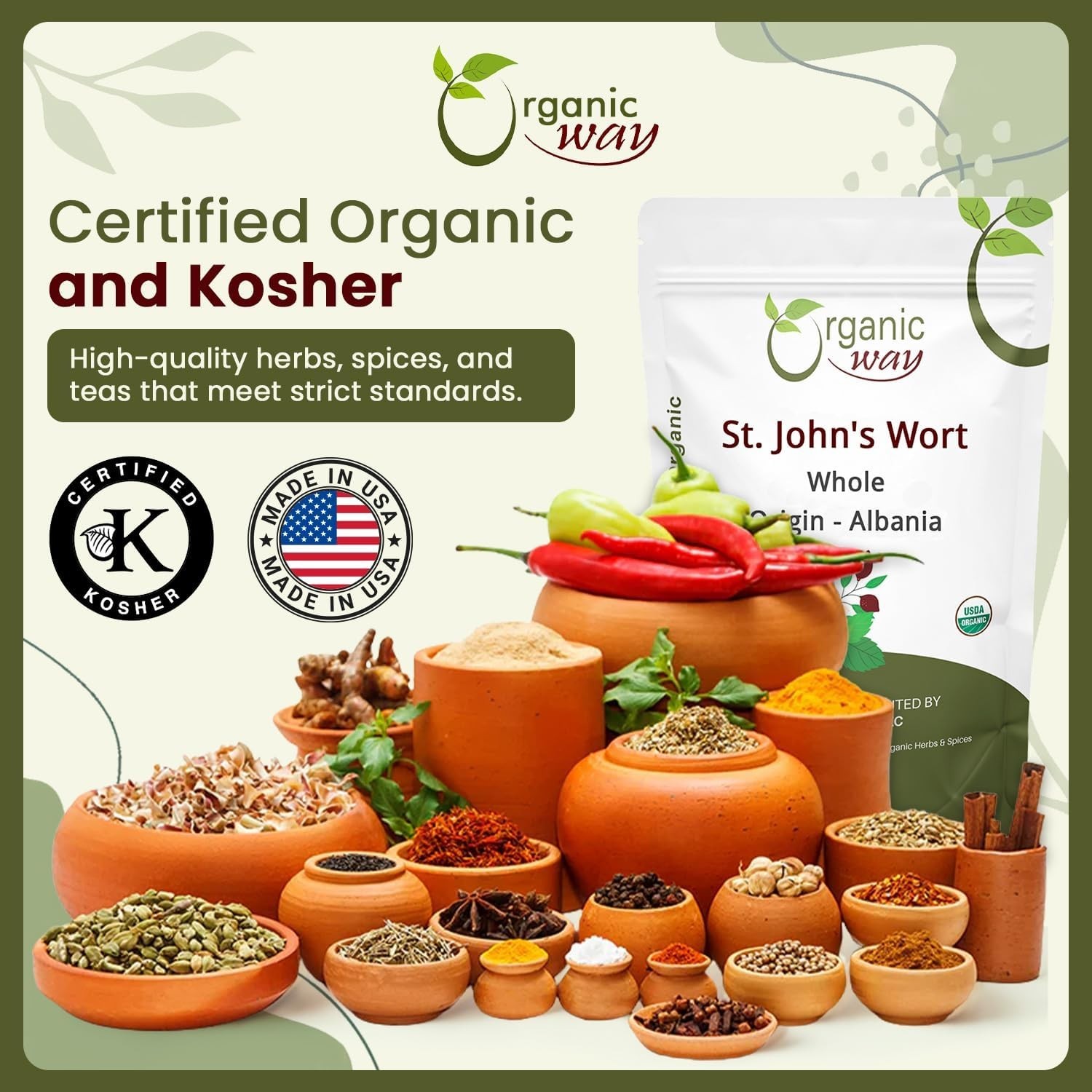 Organic Way St. John’s Wort Whole – Organic, Kosher & USDA Certified