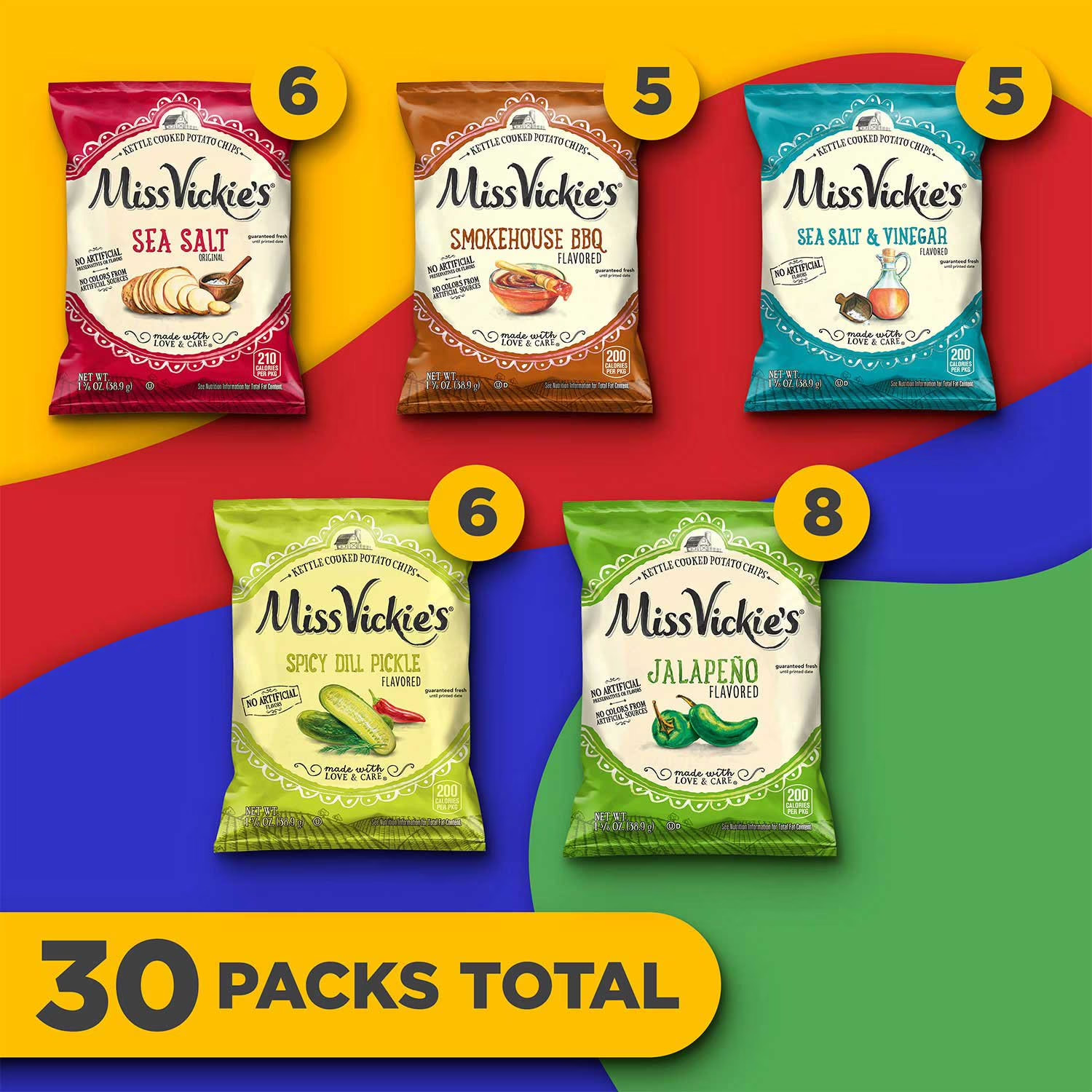 Miss Vickie’s Kettle Cooked Potato Chips Variety Pack, 30 pk.