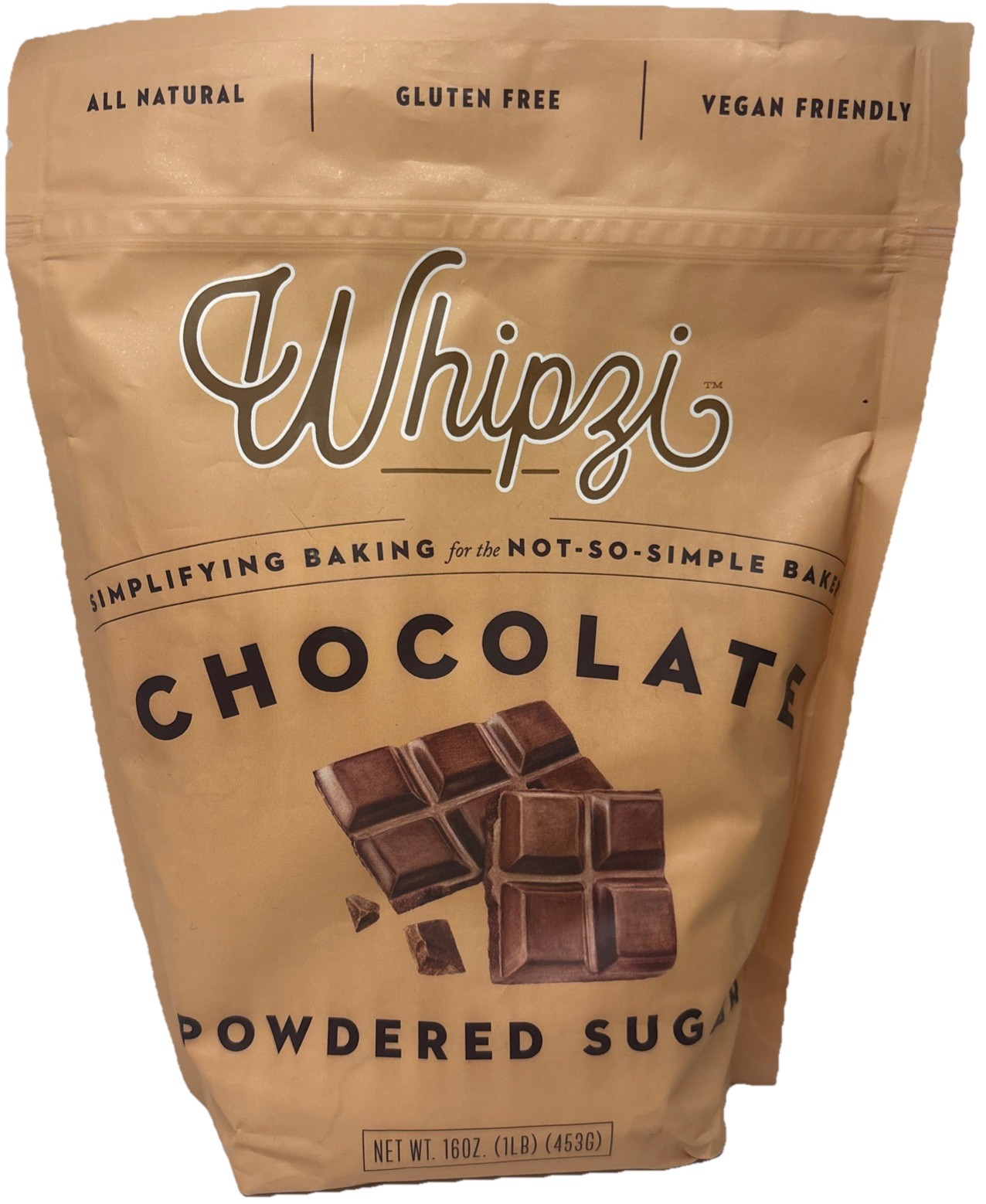 Whipzi Easy Chocolate Powdered Sugar—1 Bag-16oz—Resealable—NEW—SHIPS IN 24 HOURS