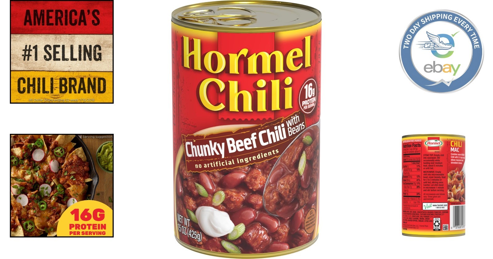 Savory Chunky Beef Chili with Beans, 15 oz Can – High in Protein and Gluten-Free