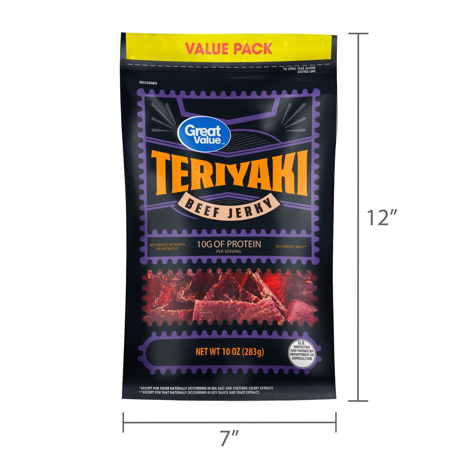 2 Pack Great Value Teriyaki Beef Jerky Value Pack, 10 oz