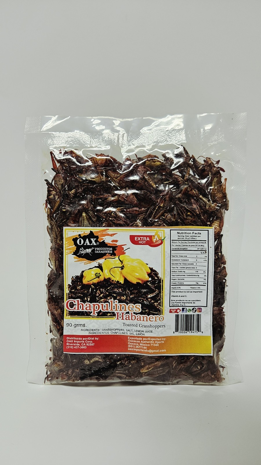 HABANERO CHAPULINES 90 GR (Extra Hot grasshoppers) from OAXACA