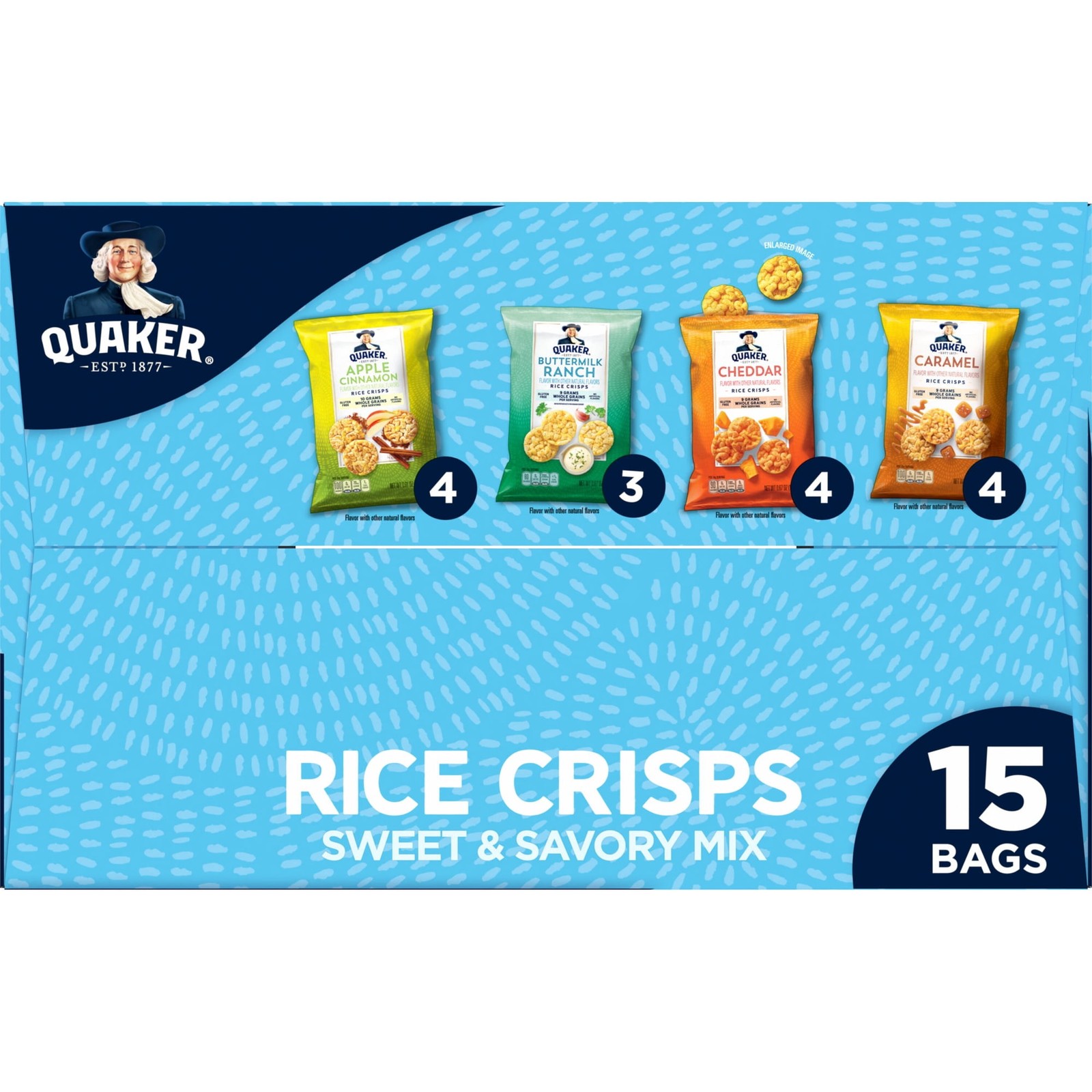 Quaker Rice Crisps Sweet (Caramel, Cheddar, Apple Cinnamon, Ranch) 12 oz, 15 Ct