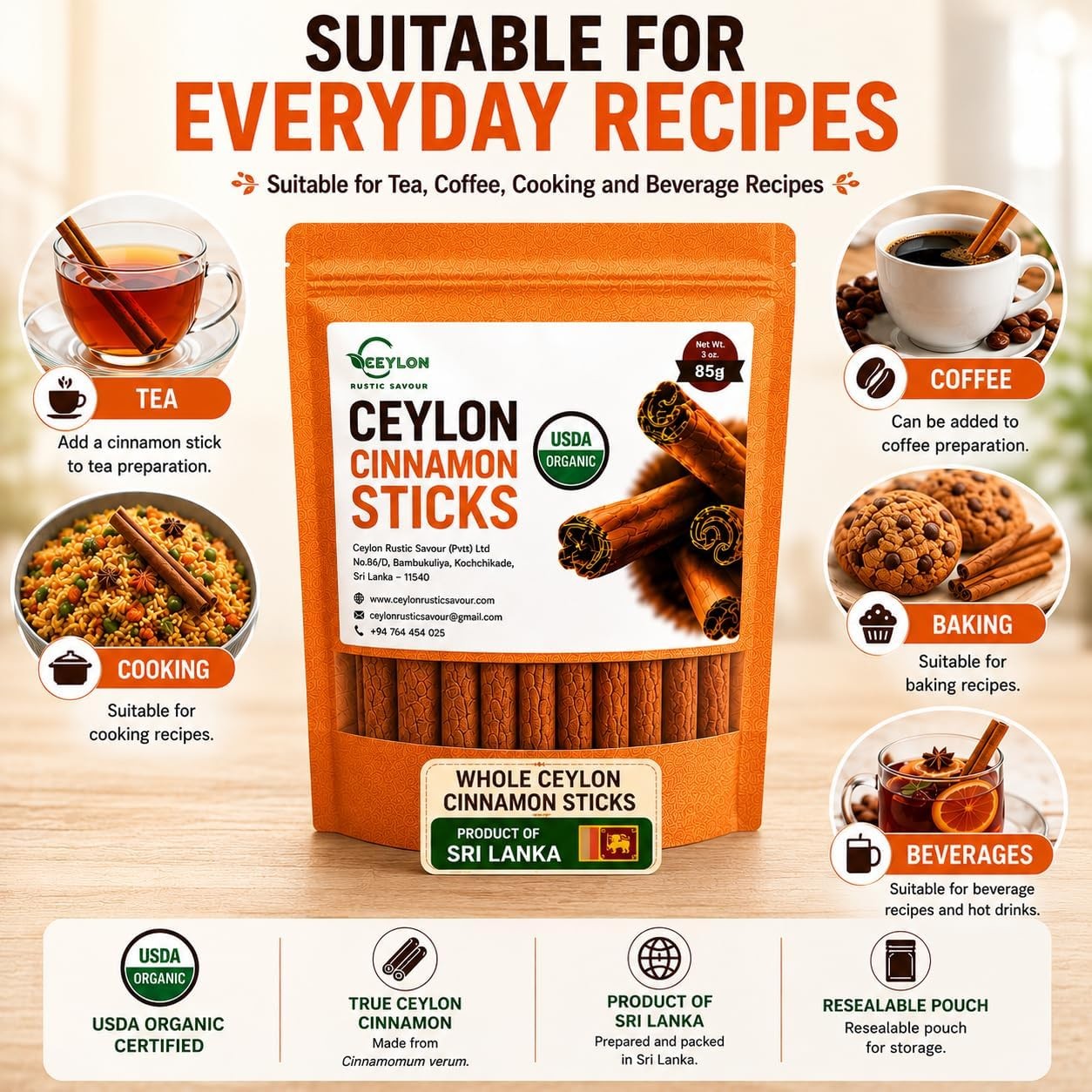 USDA Organic Ceylon Cinnamon Sticks, 3 oz (85 g)