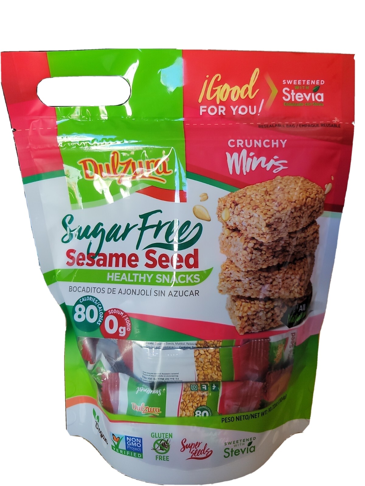 (1 PK-10.72 oz) Dulzura Sugar Free Sesame seed Candy Crunchy Mini Vegan Ajonjoli