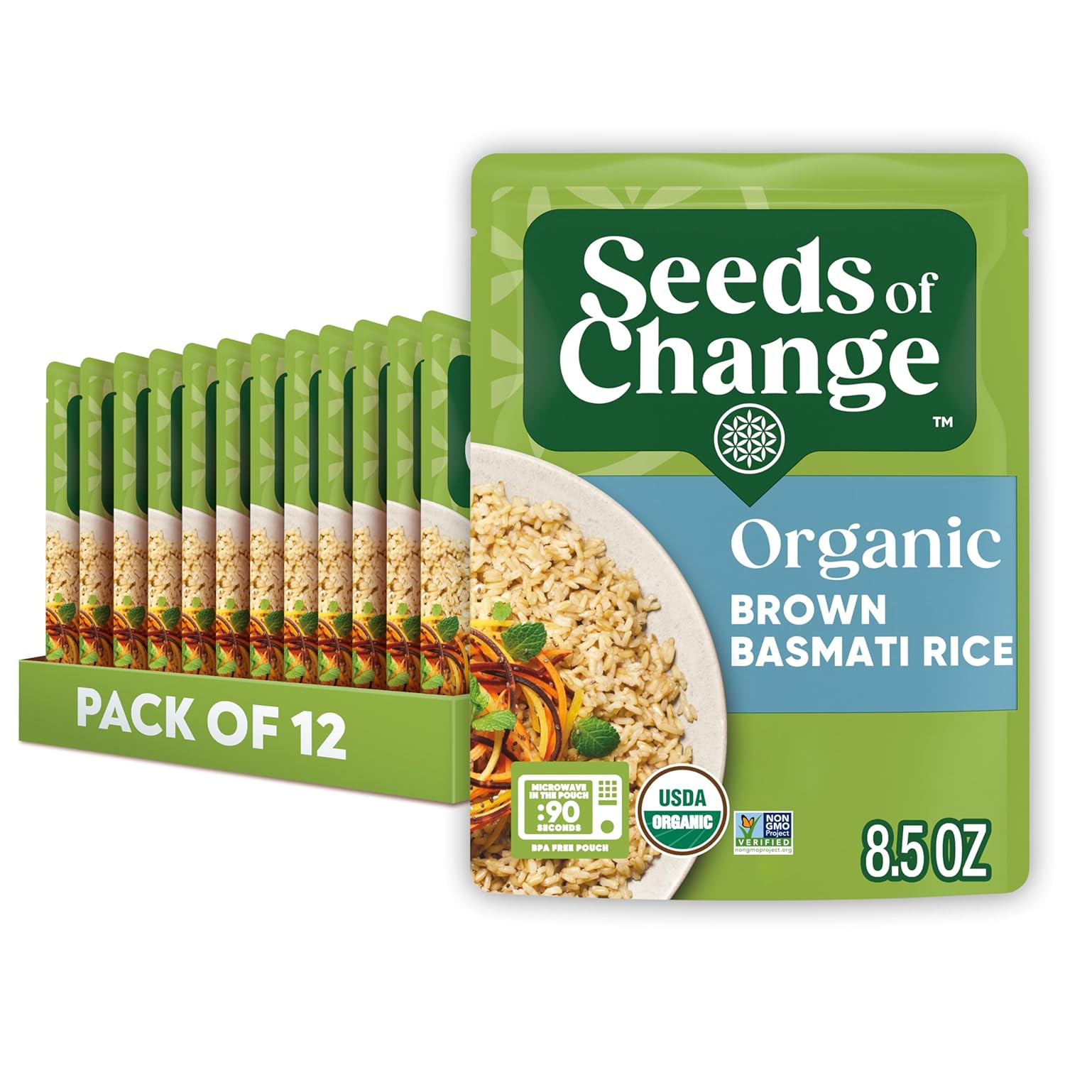 Arroz basmati integral organico certificado alimento bolsa de 8.5oz paquete 12